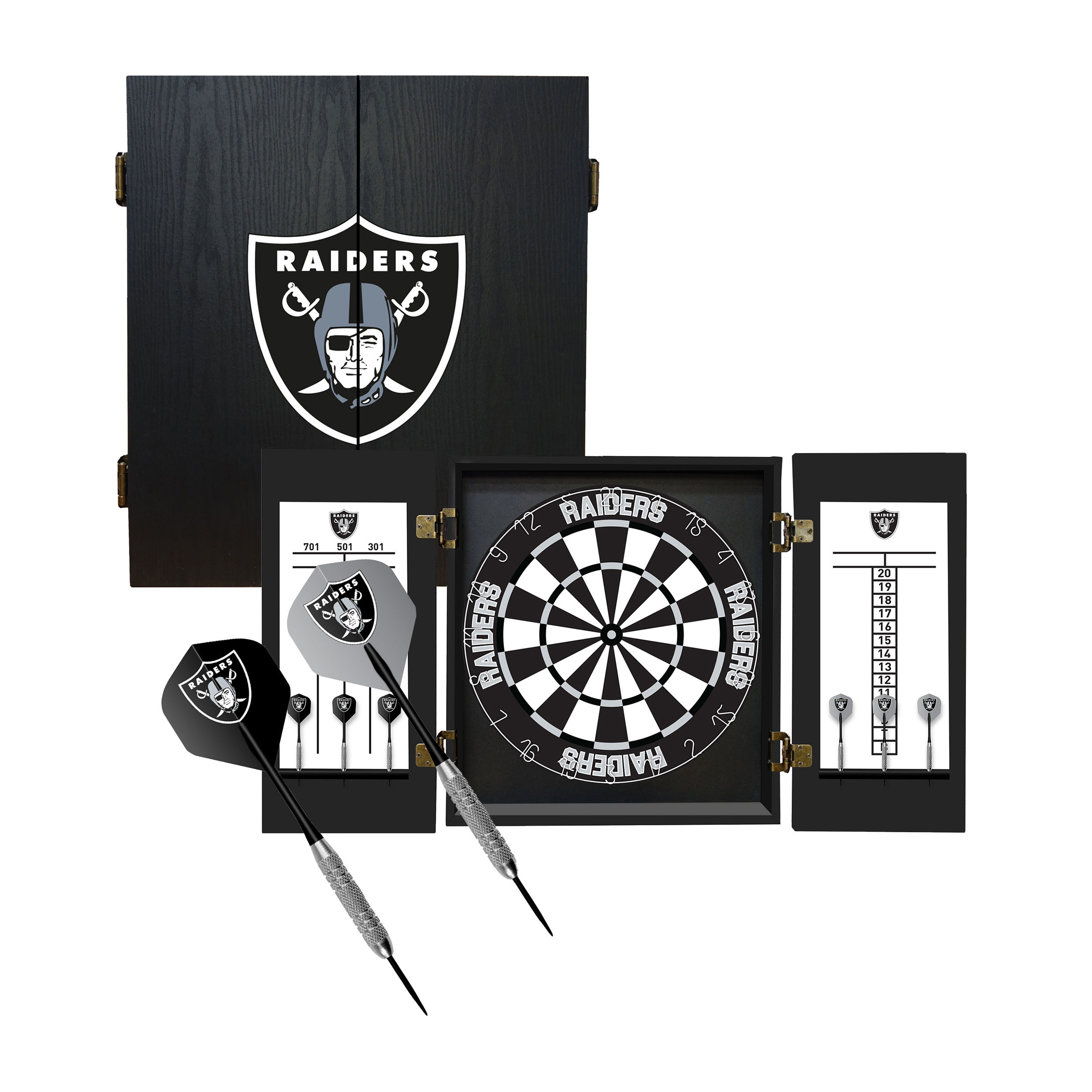 las vegas raiders bristle dartboard cabinet set