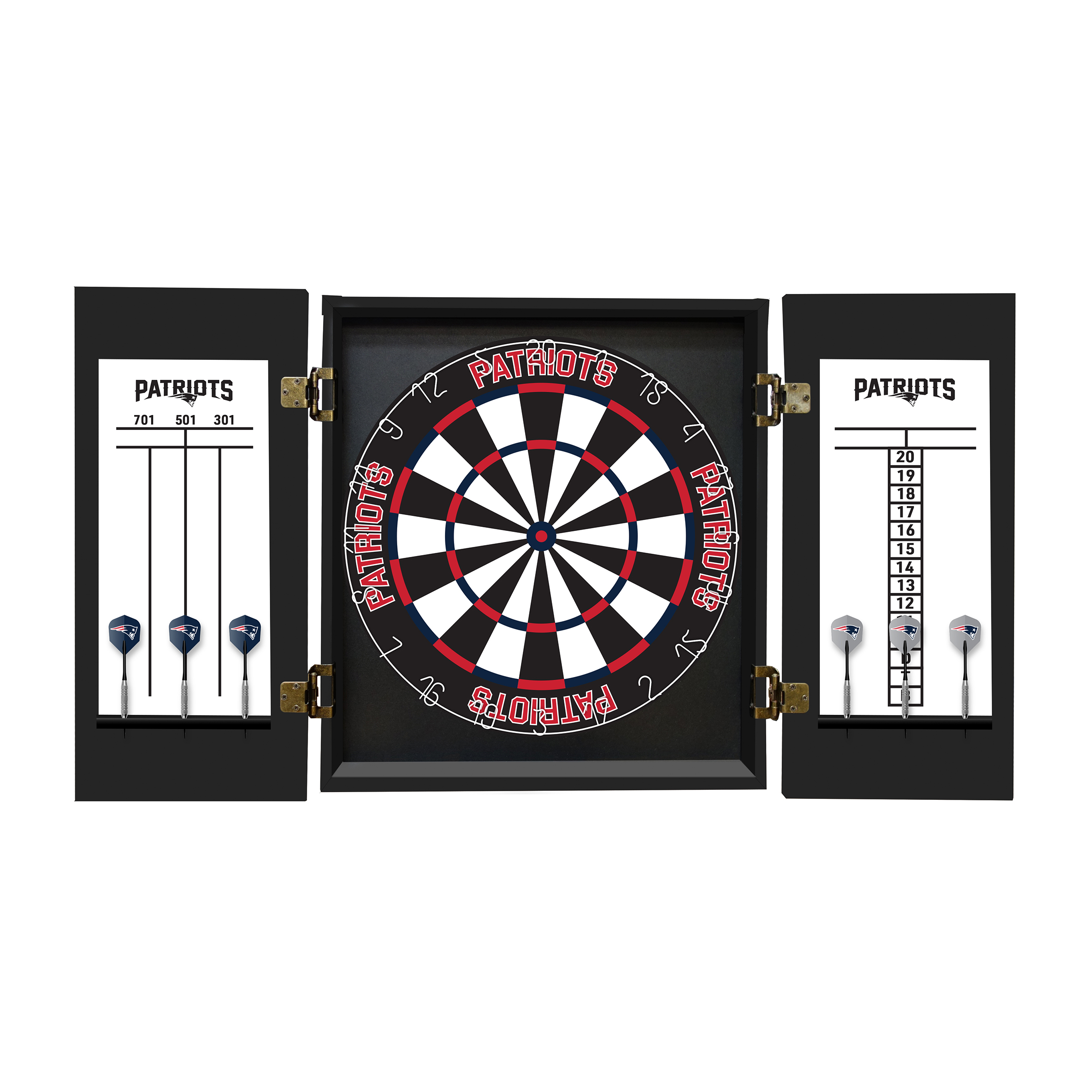patriots bristle dartboard cabinet set