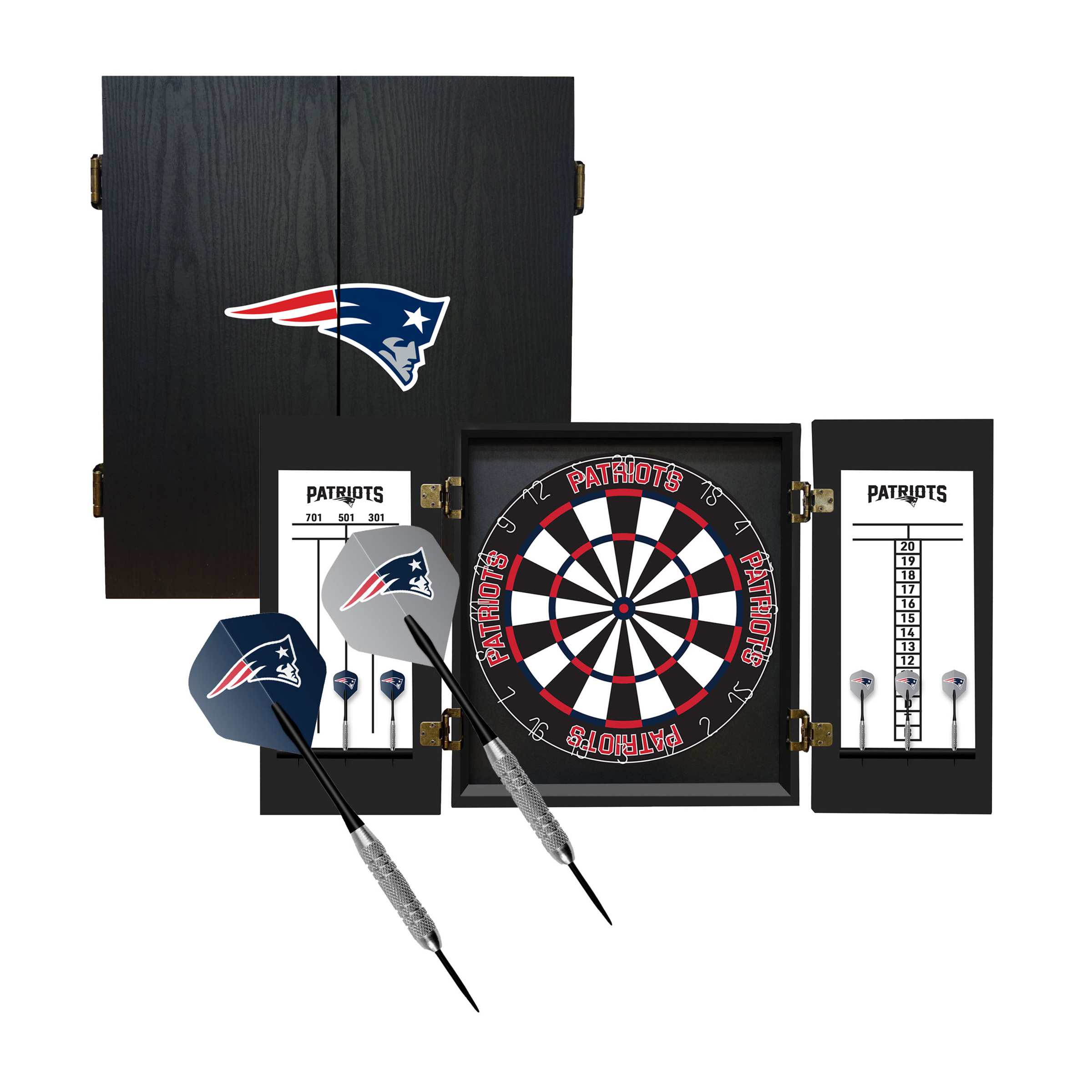 patriots bristle dartboard cabinet set