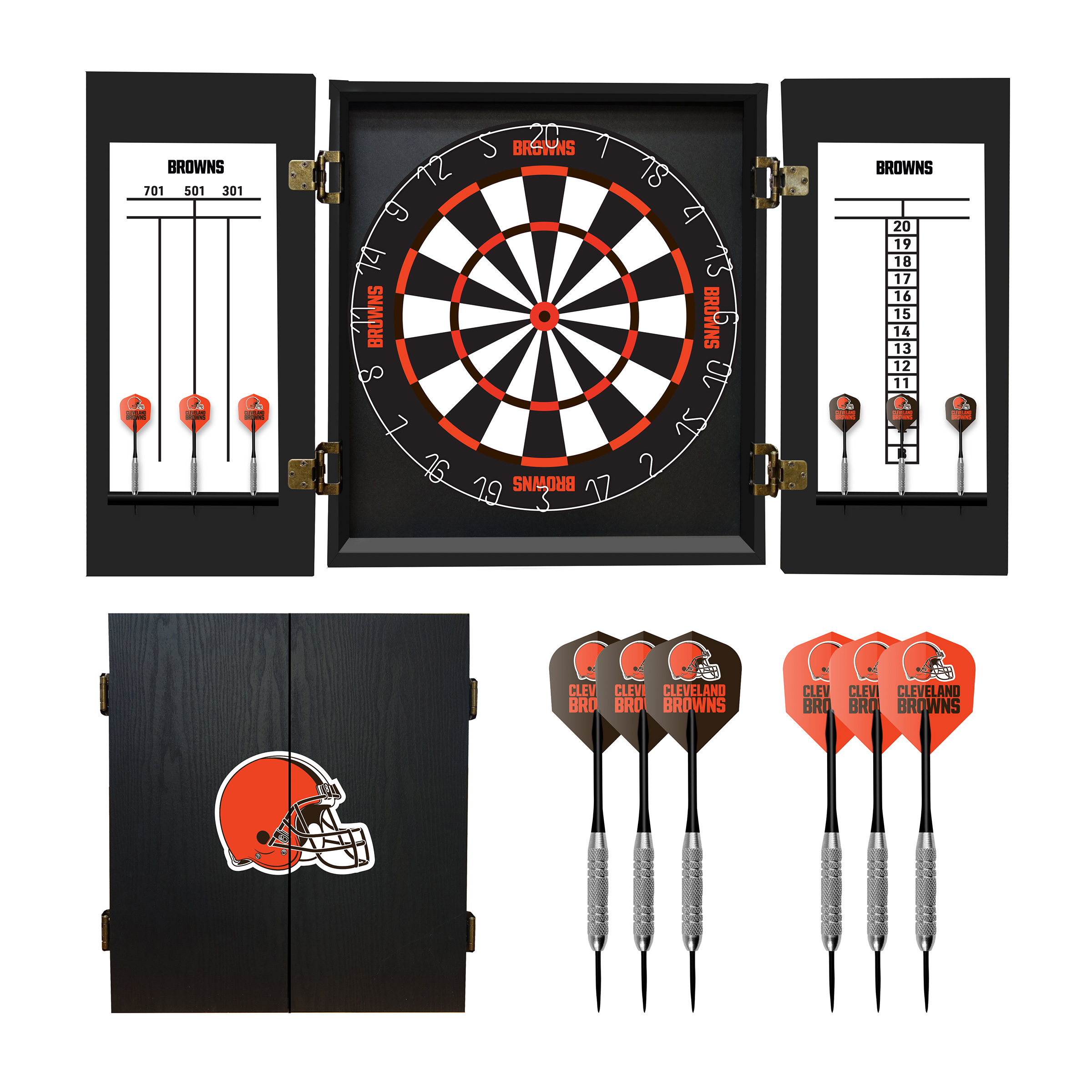 cleveland browns bristle dartboard cabinet set
