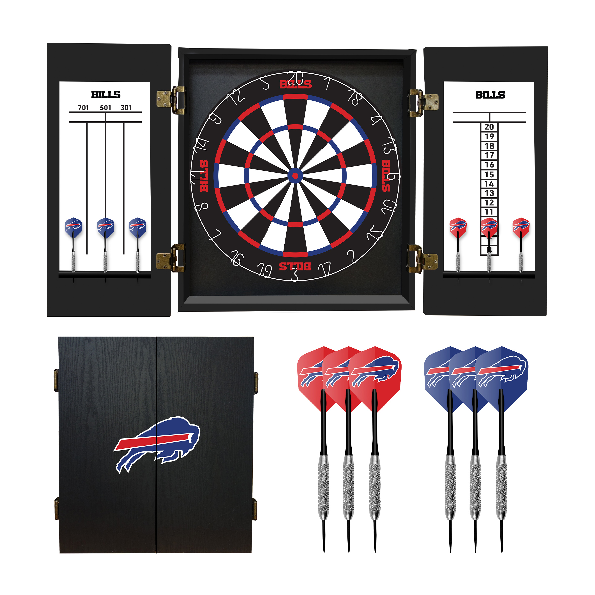 buffalo bills bristle dartboard cabinet set