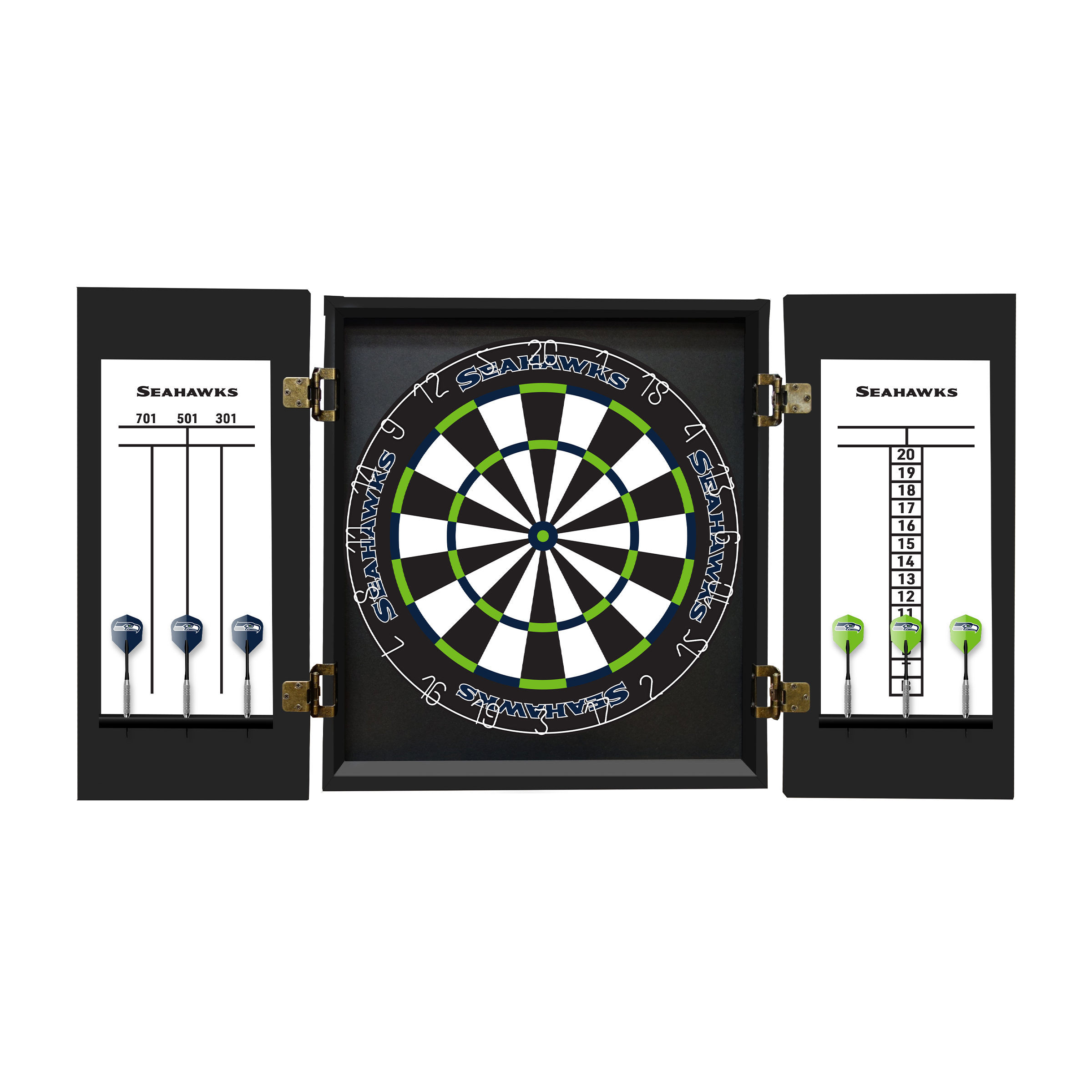 seattle seahawks bristle dartboard cabinet set