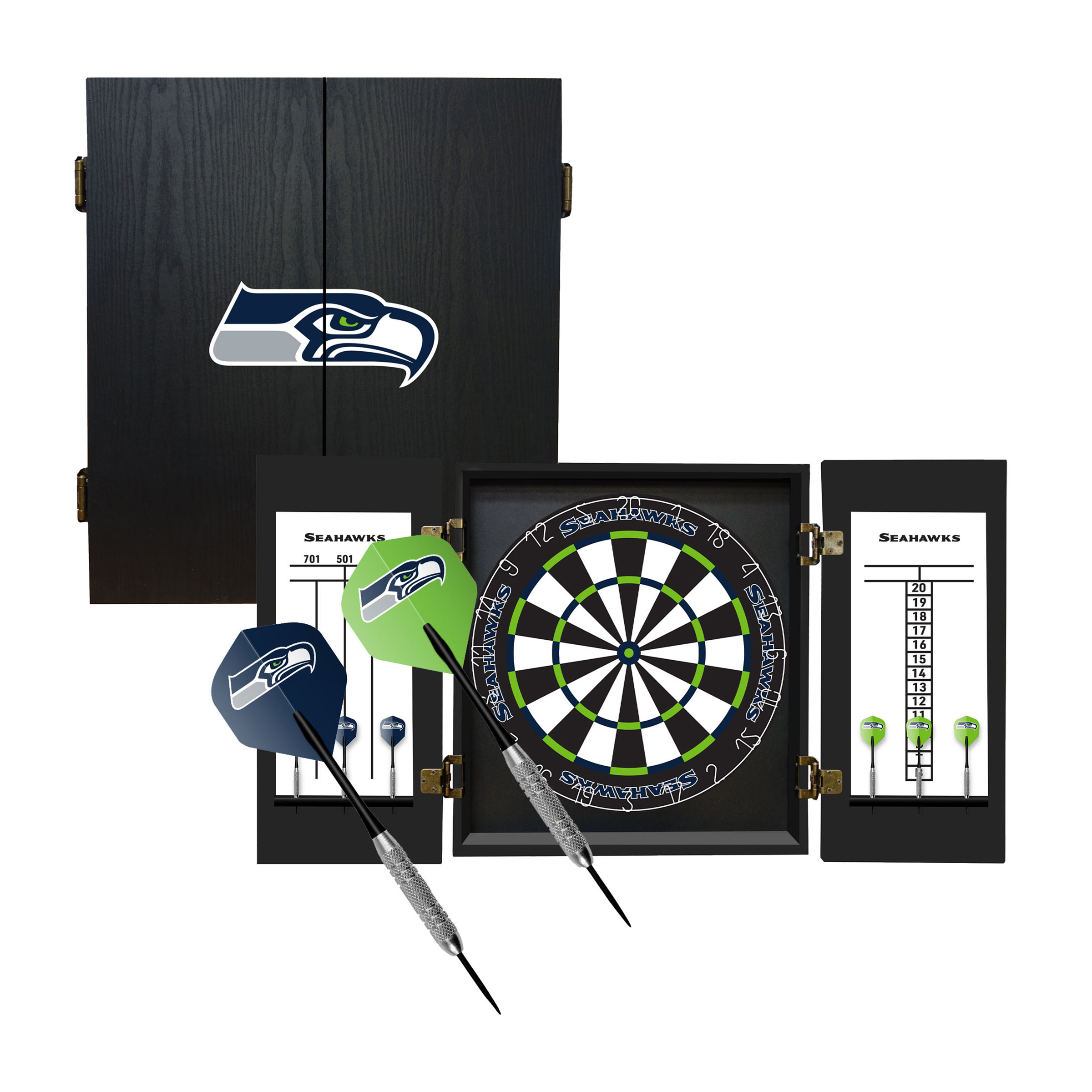 seattle seahawks bristle dartboard cabinet set