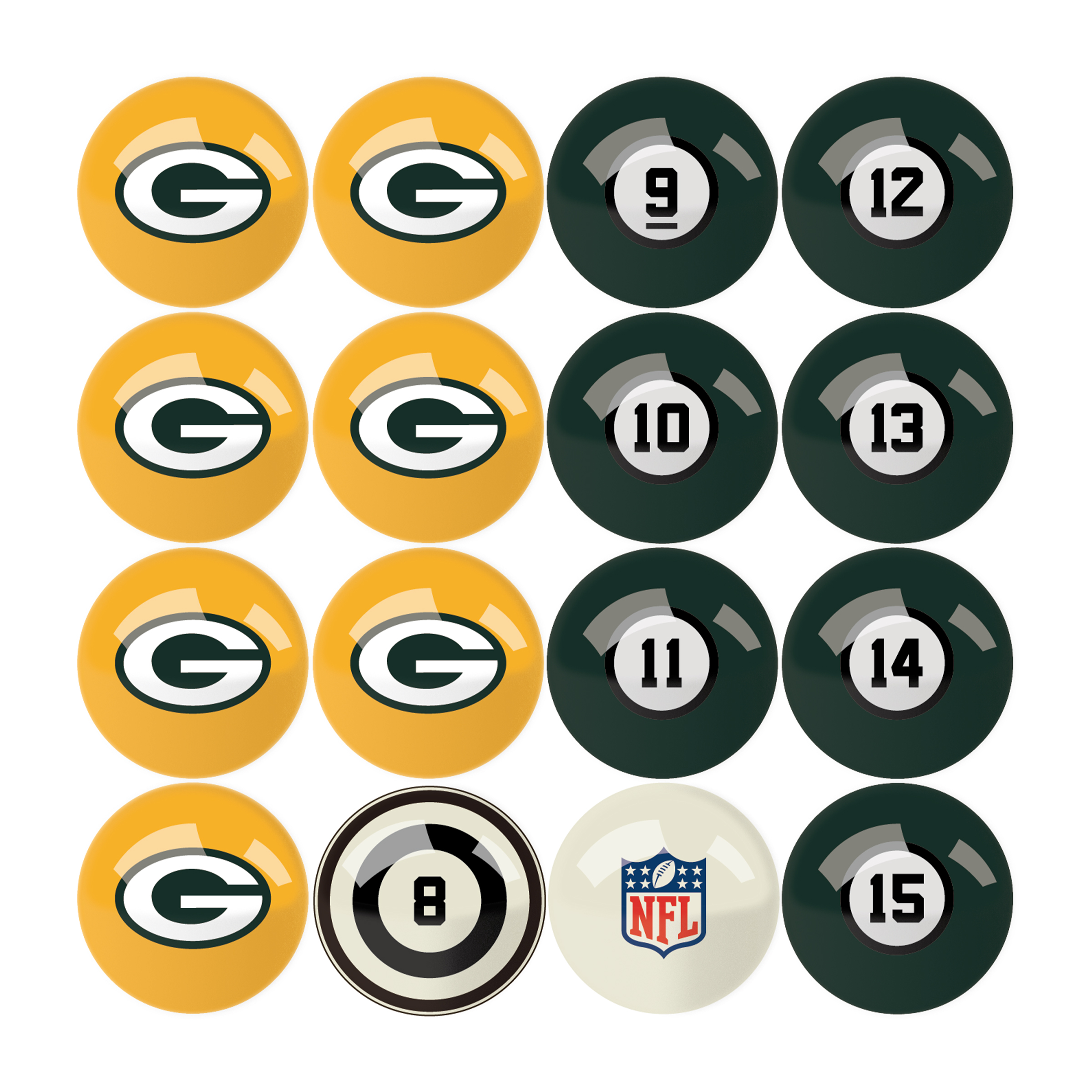 green bay packers billiard ball set regulation size and weight