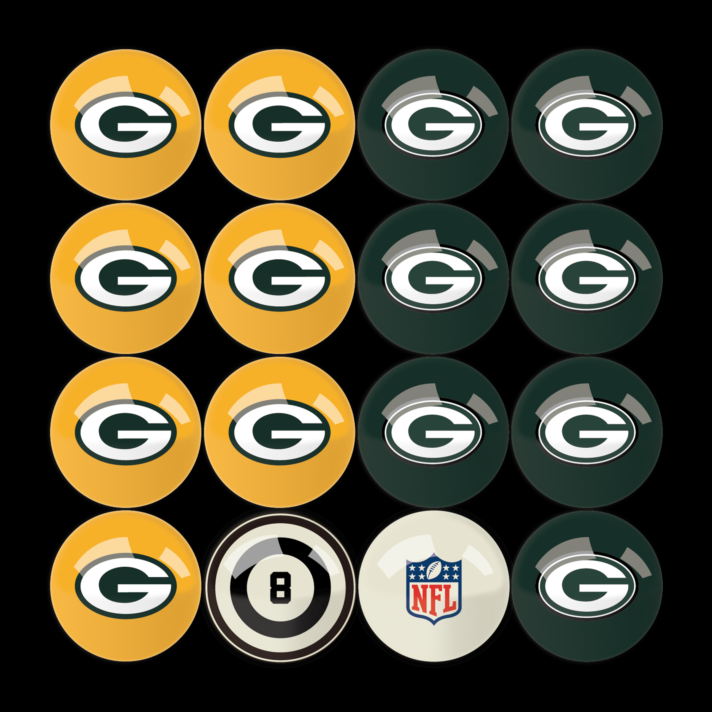 green bay packers billiard ball set regulation size and weight