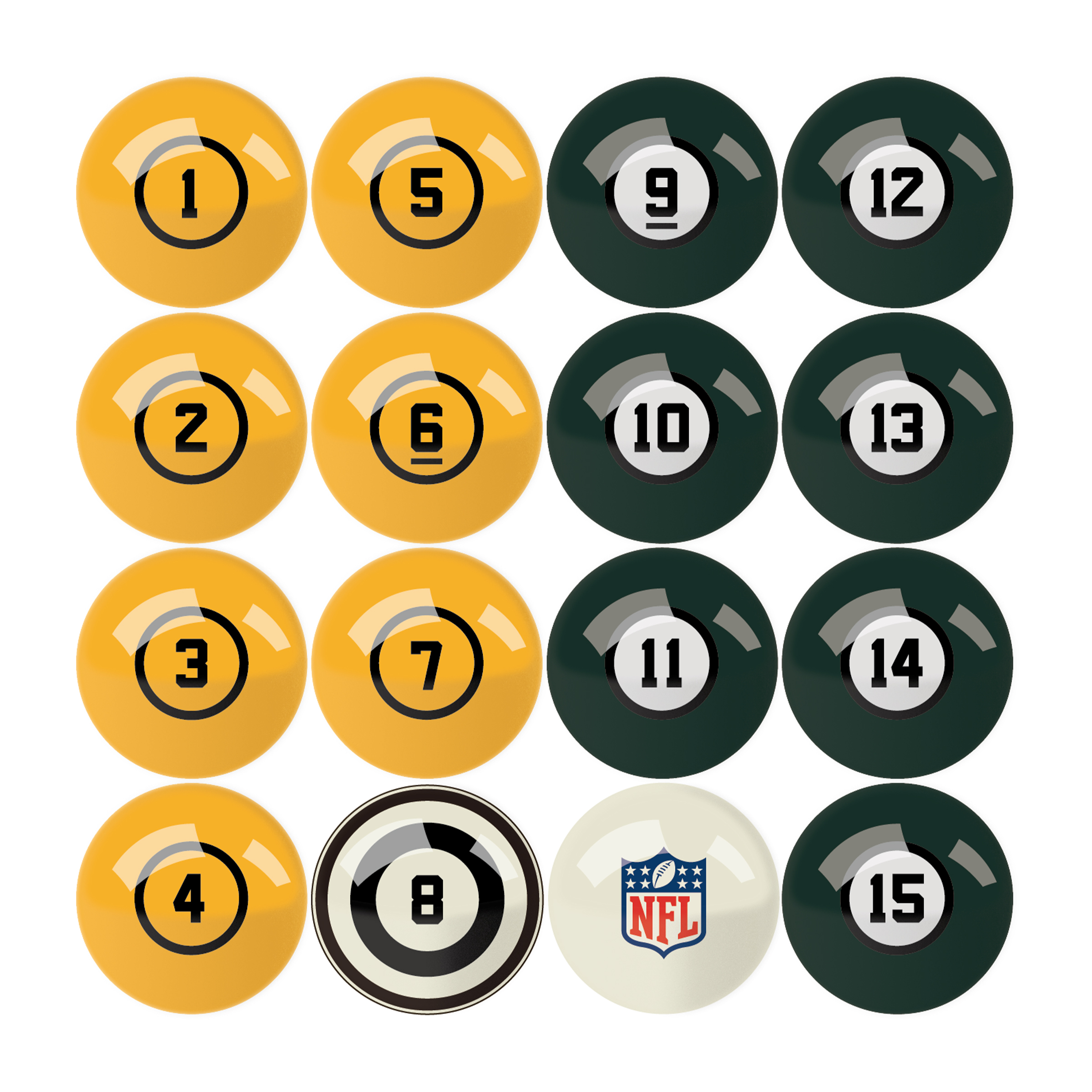 green bay packers billiard ball set regulation size and weight