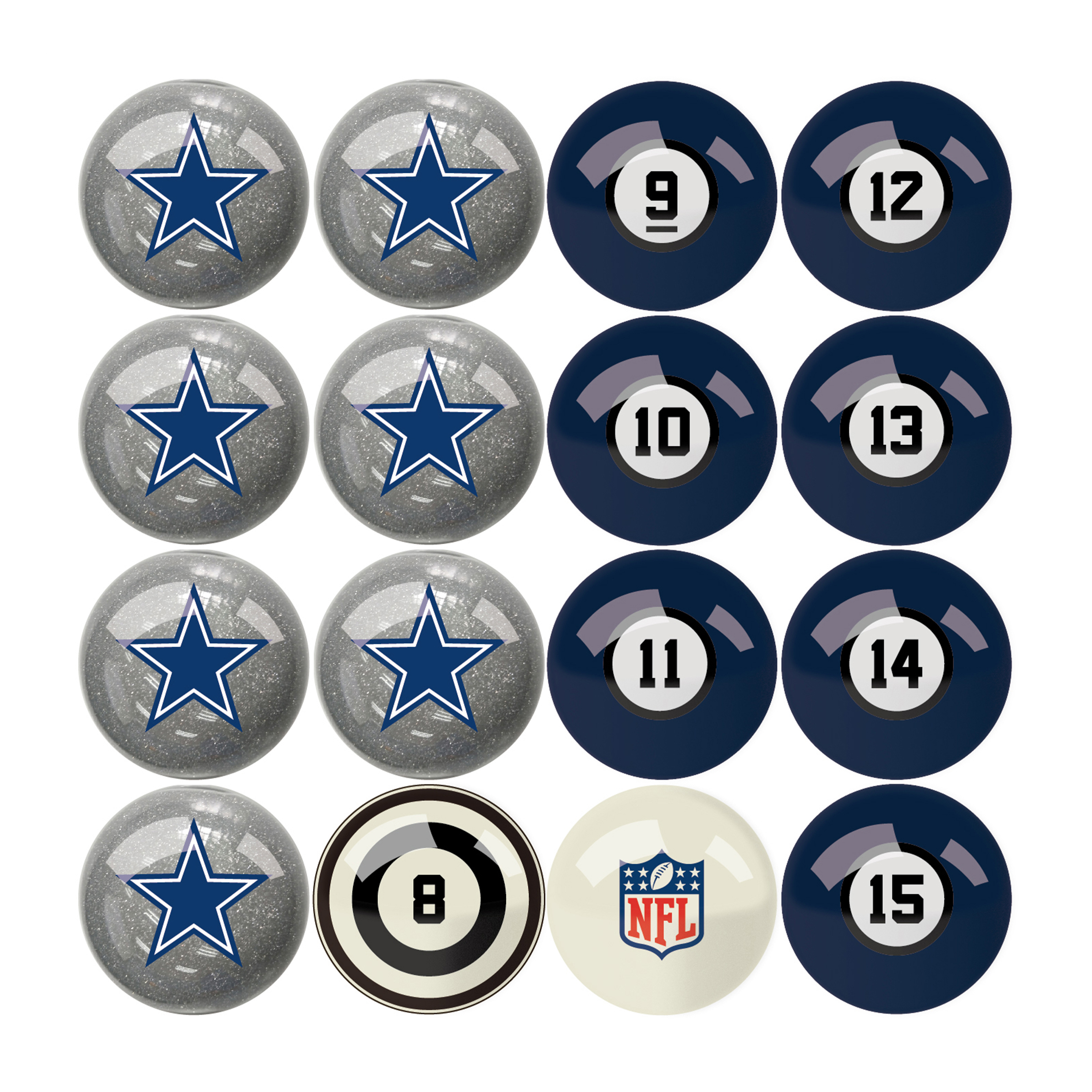 dallas cowboys regulation billiard ball set with logos and numbers