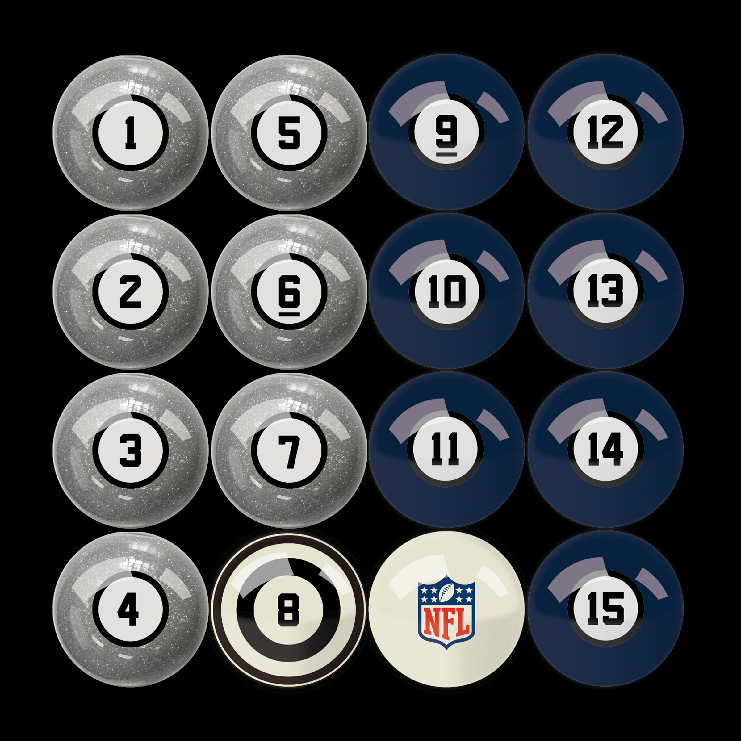 dallas cowboys regulation billiard ball set with logos and numbers