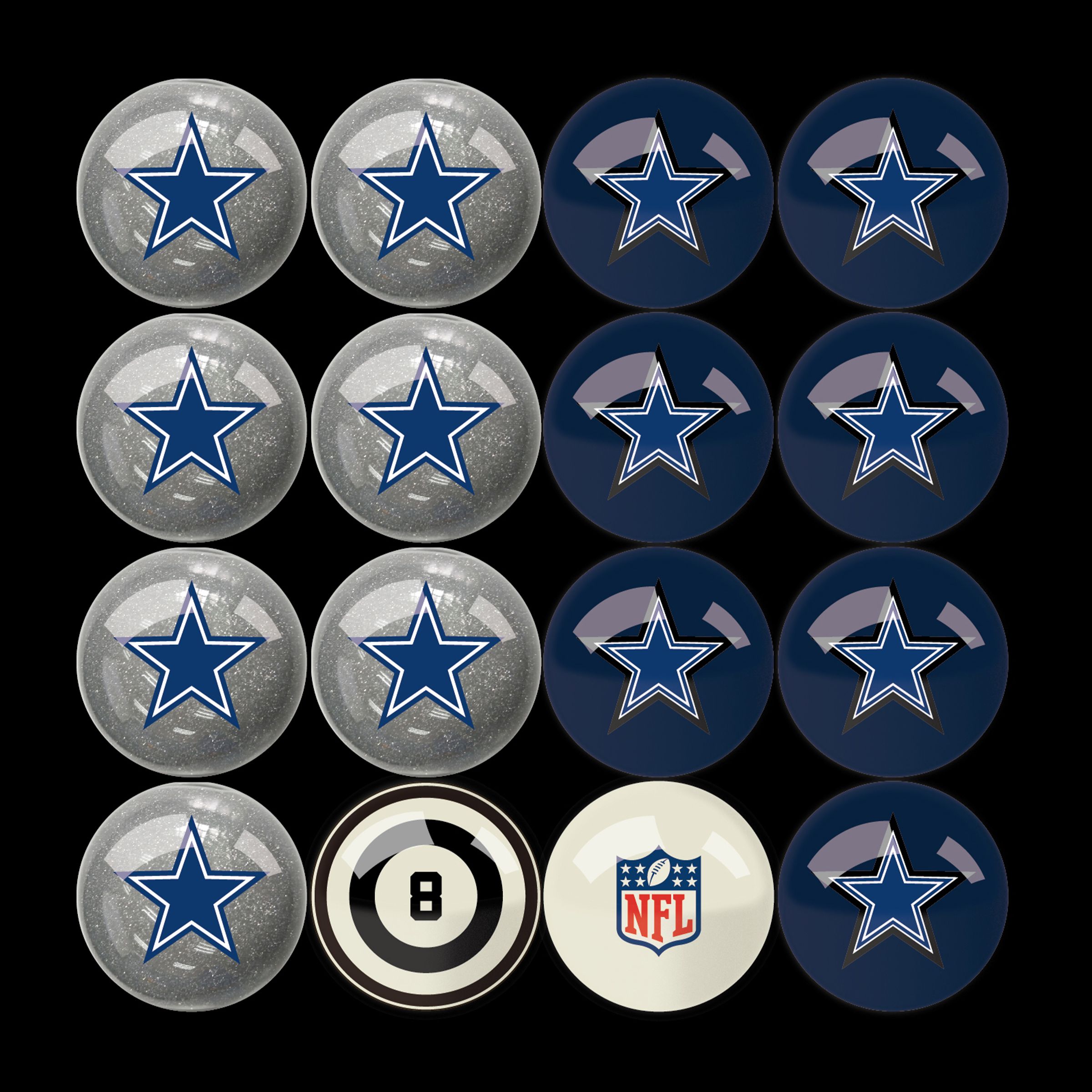 dallas cowboys regulation billiard ball set with logos and numbers