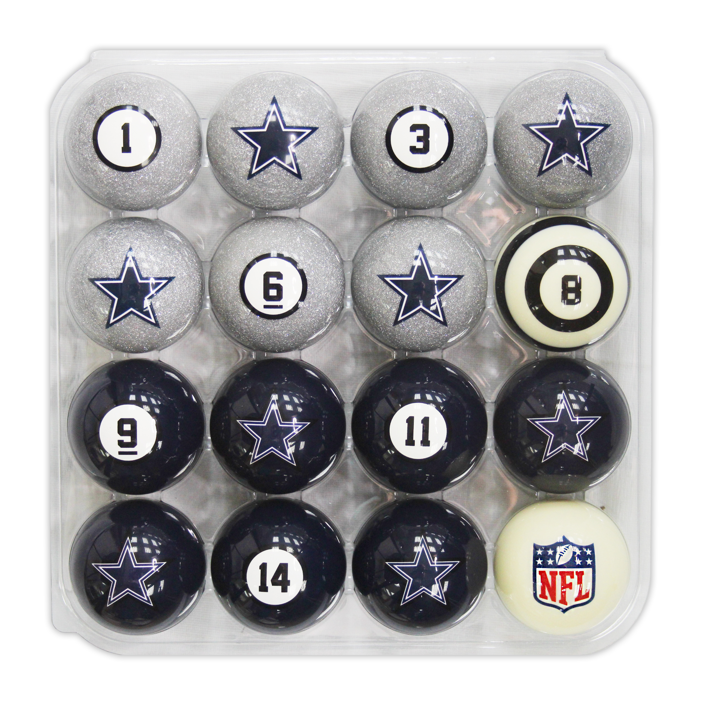 dallas cowboys regulation billiard ball set with logos and numbers