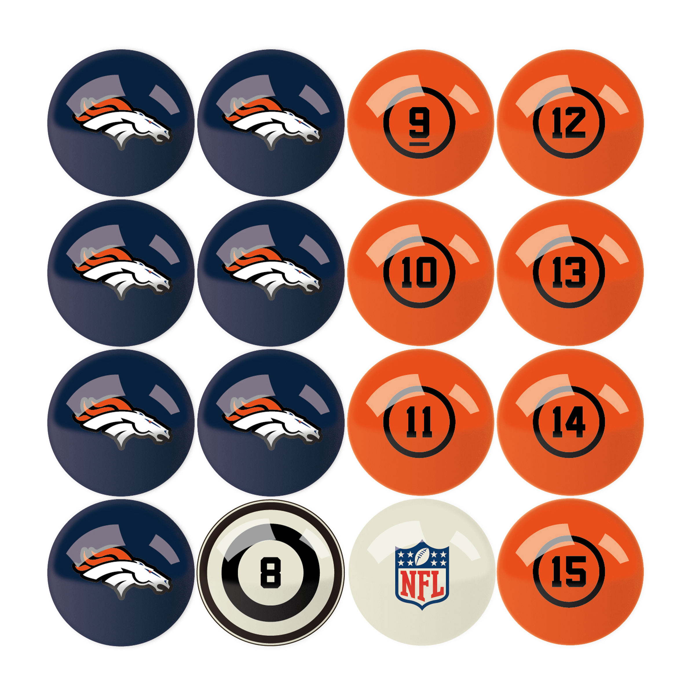 denver broncos regulation billiard ball set