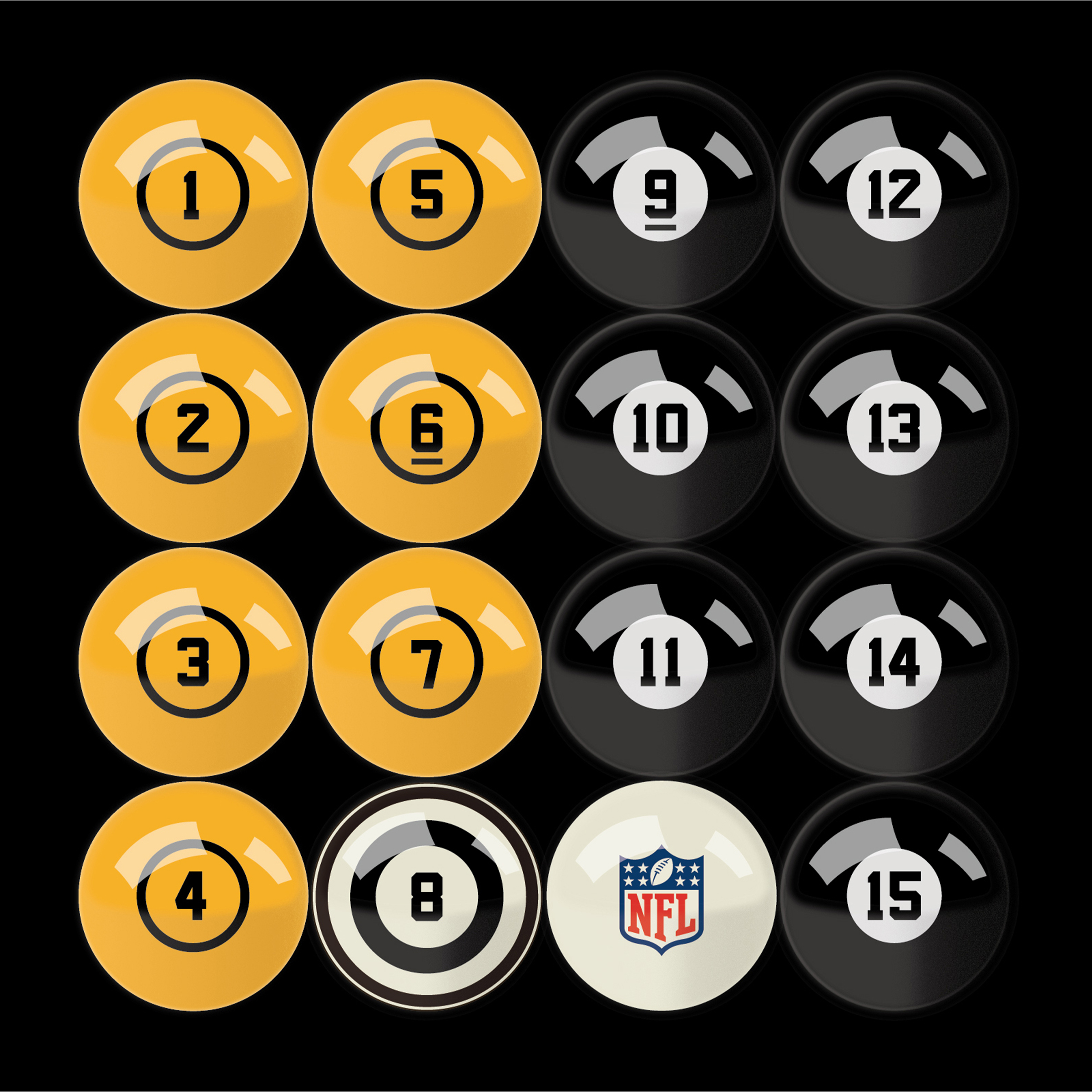 pittsburgh steelers regulation billiard ball set with numbers