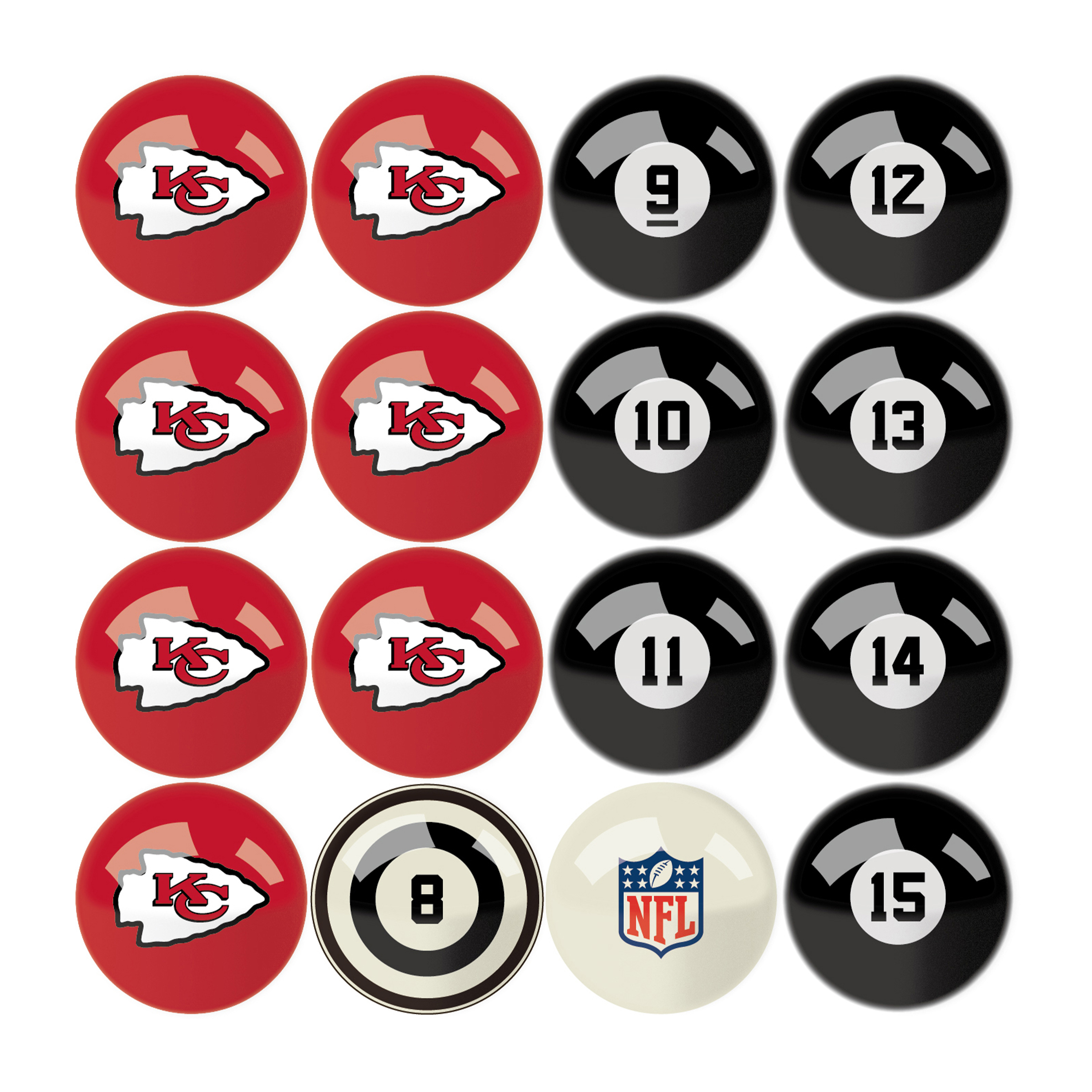 kansas city chiefs billiard ball set with numbers