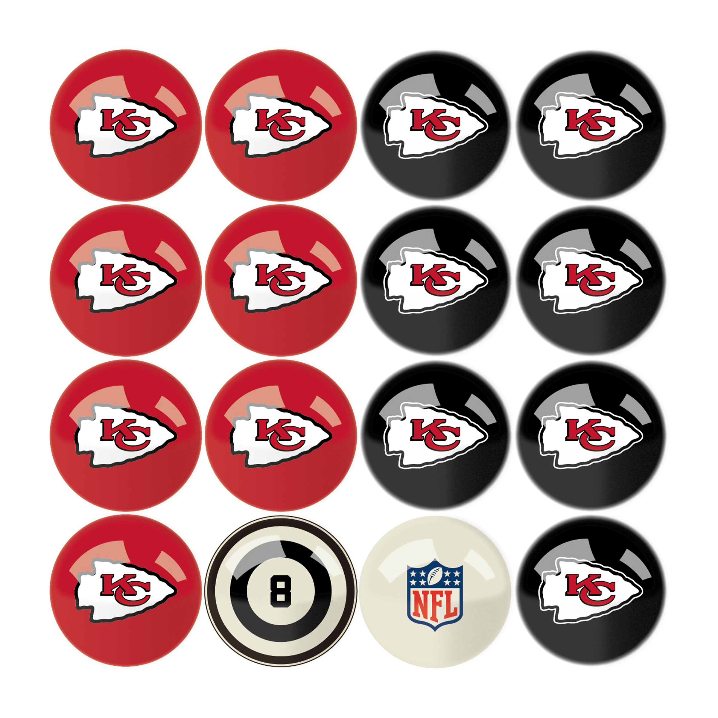 kansas city chiefs billiard ball set with numbers