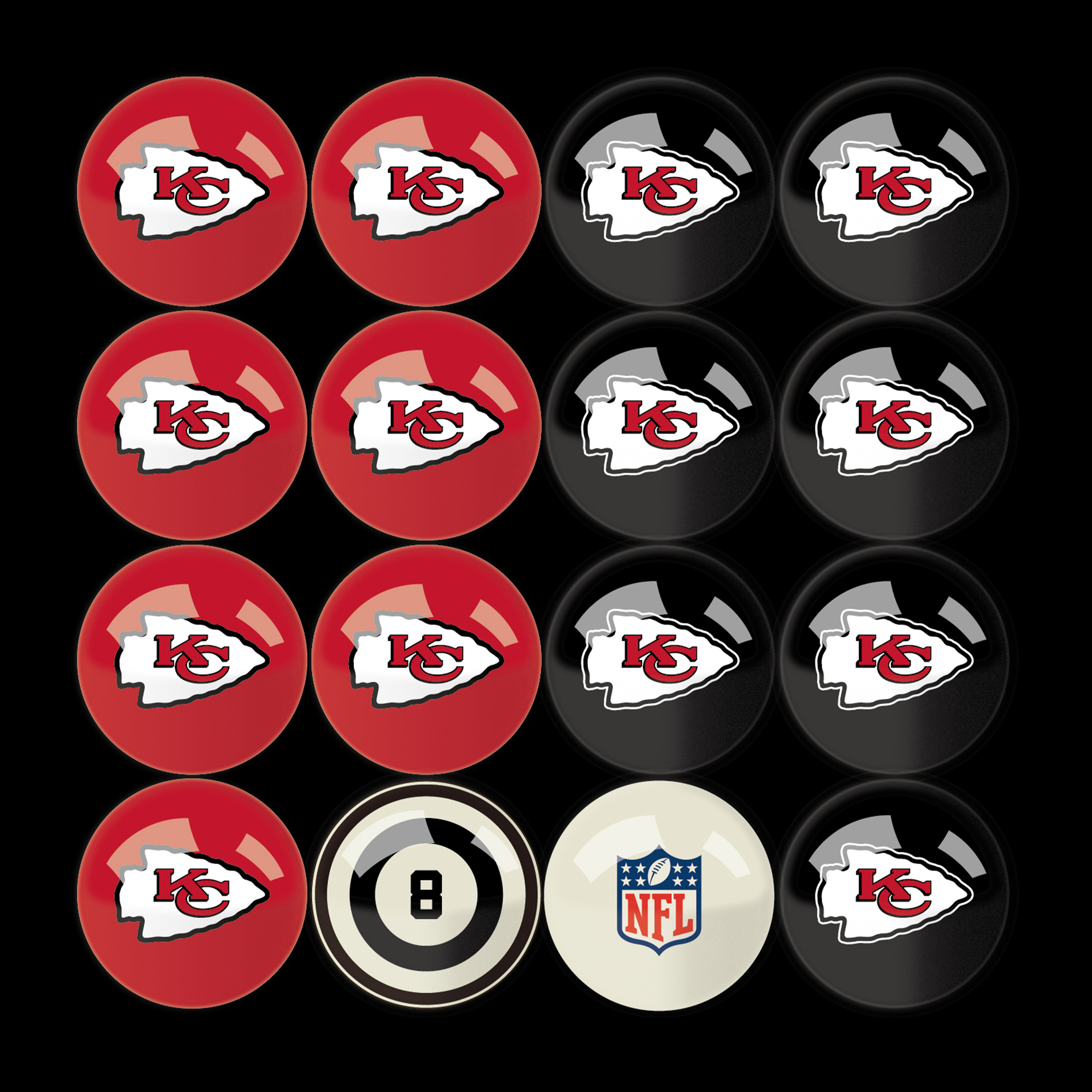 kansas city chiefs billiard ball set with numbers