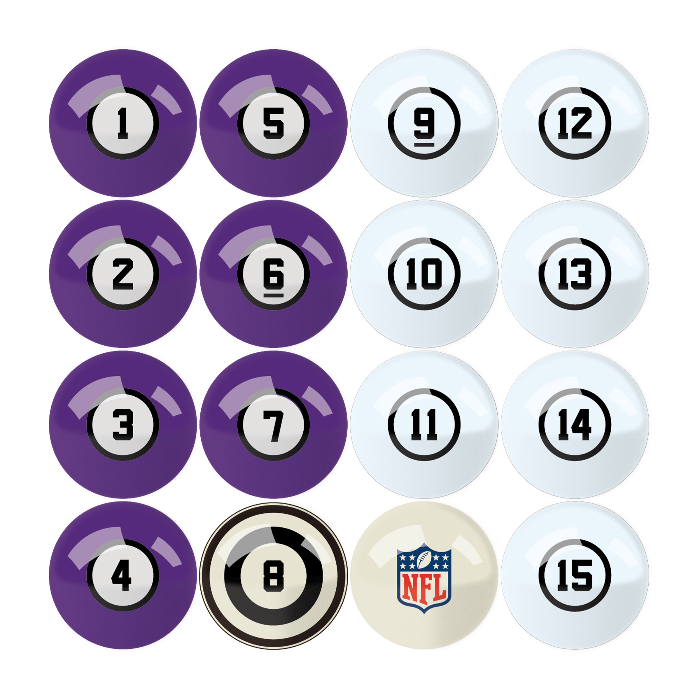 minnesota vikings regulation billiard ball set with numbers