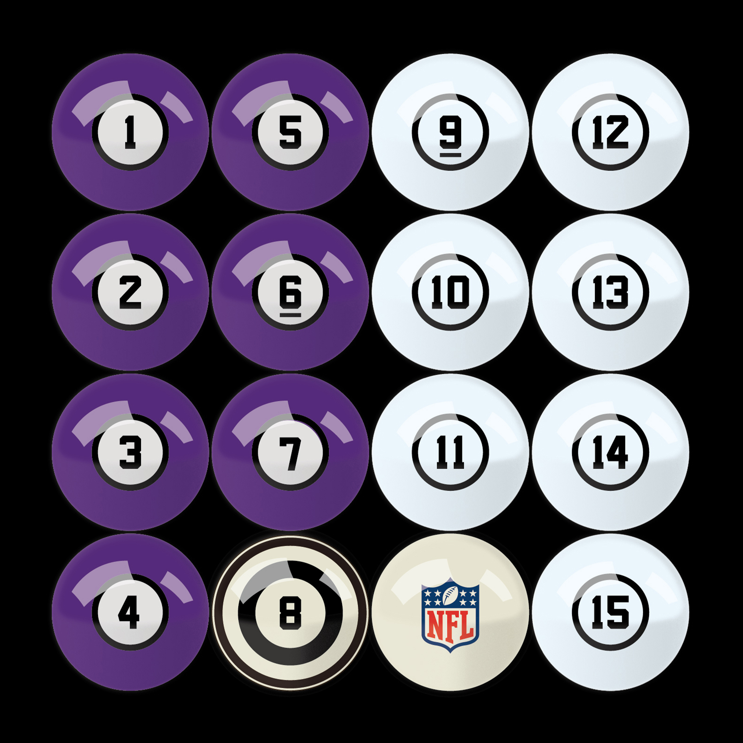 minnesota vikings regulation billiard ball set with numbers
