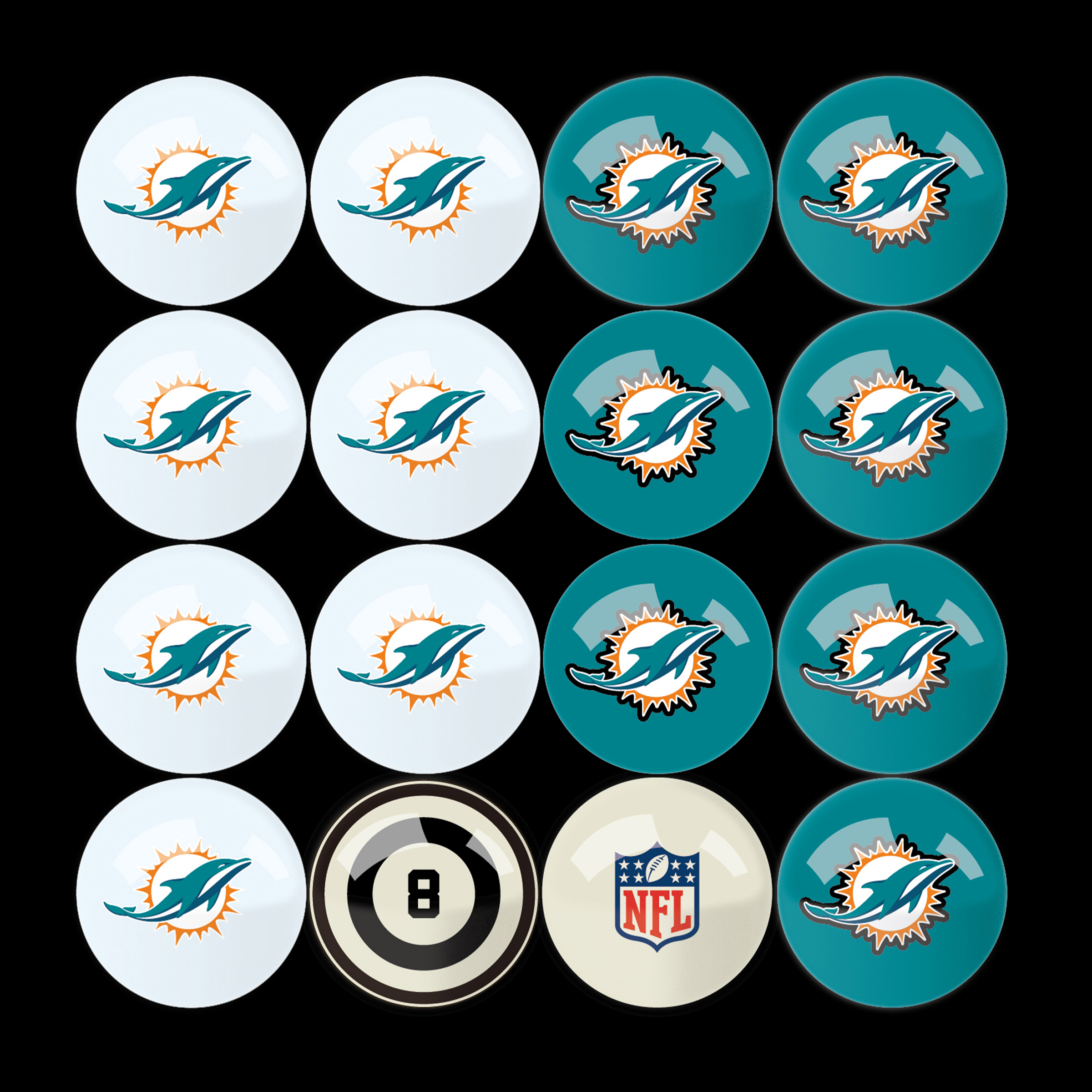 miami dolphins regulation billiard ball set