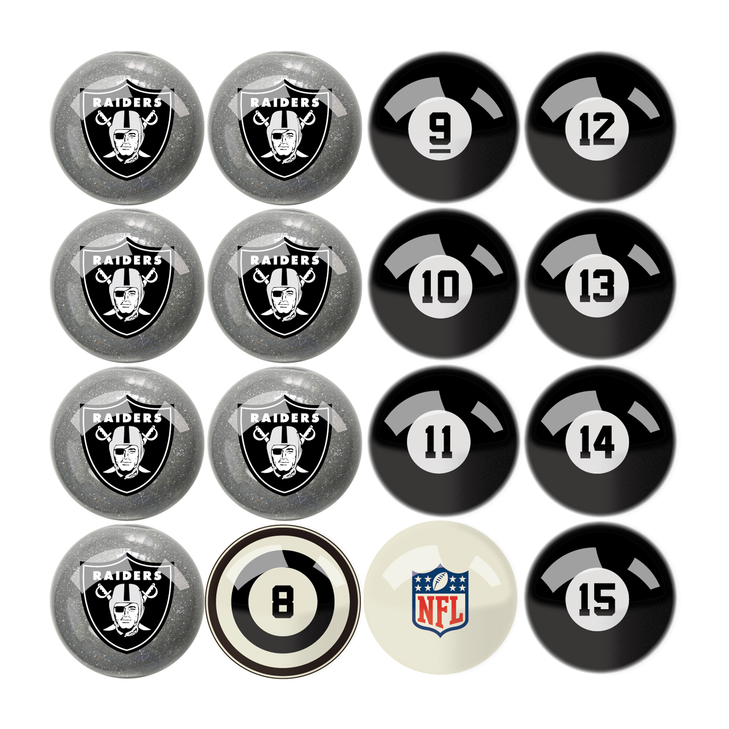 las vegas raiders regulation billiard ball set