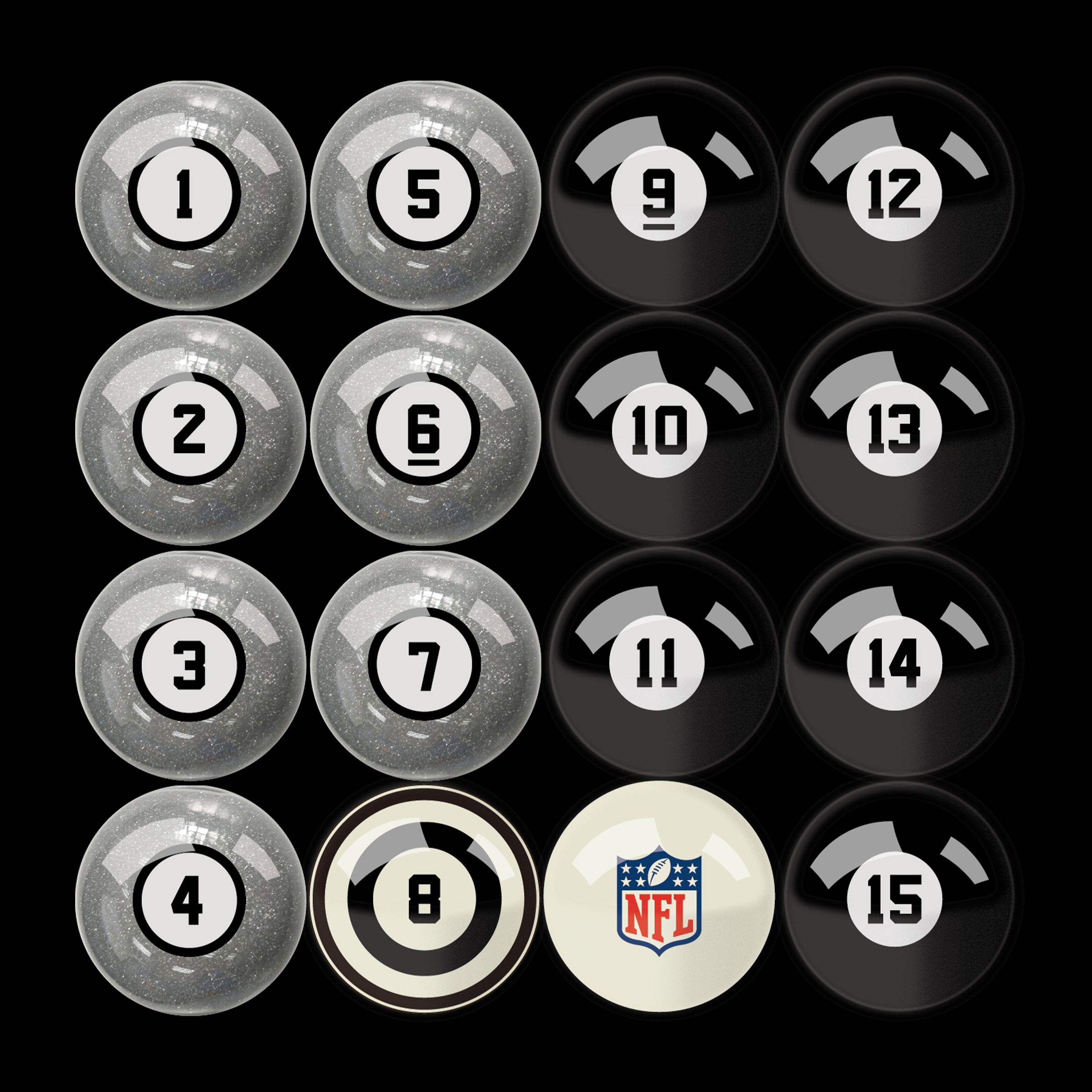 las vegas raiders regulation billiard ball set