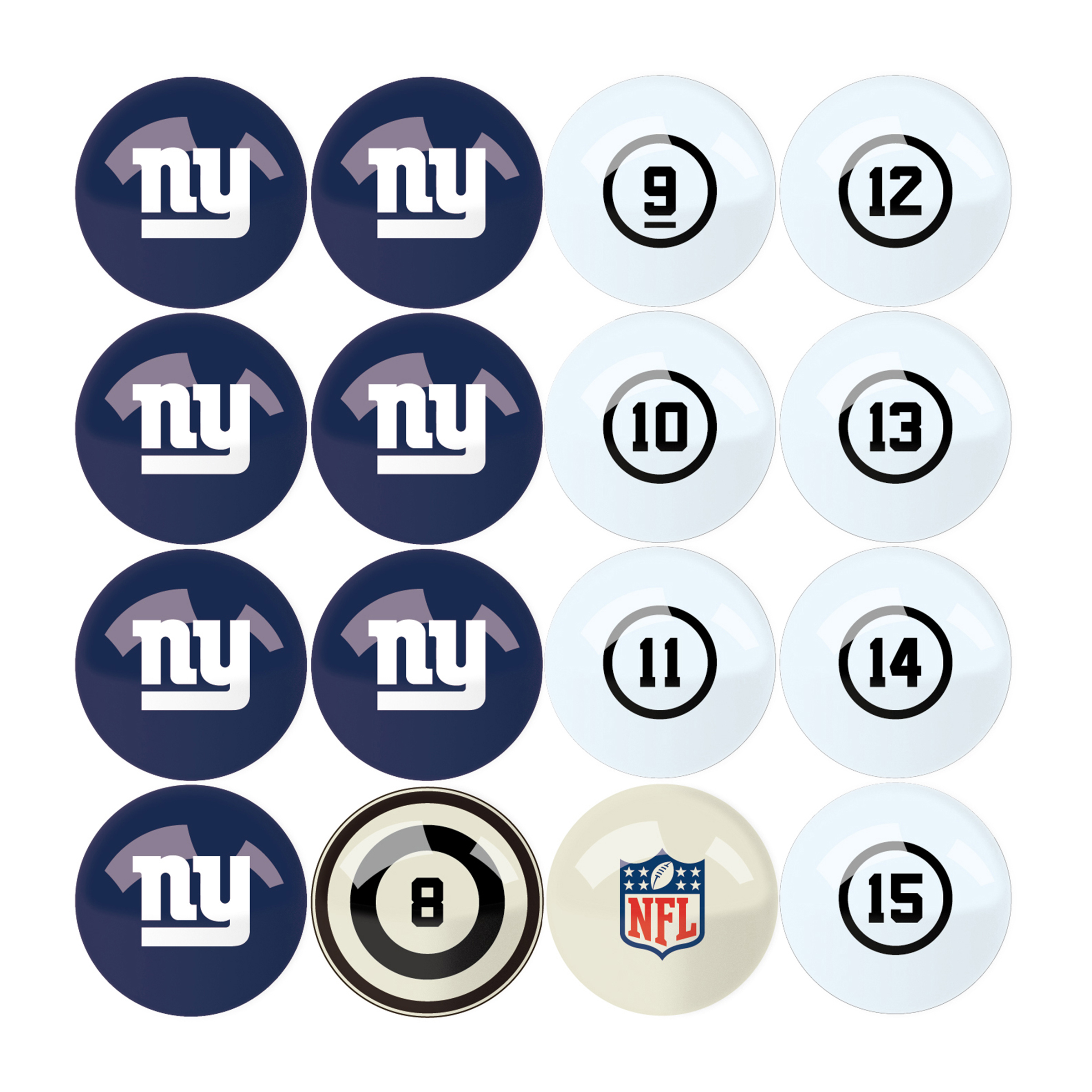 new york giants regulation billiard ball set with numbers
