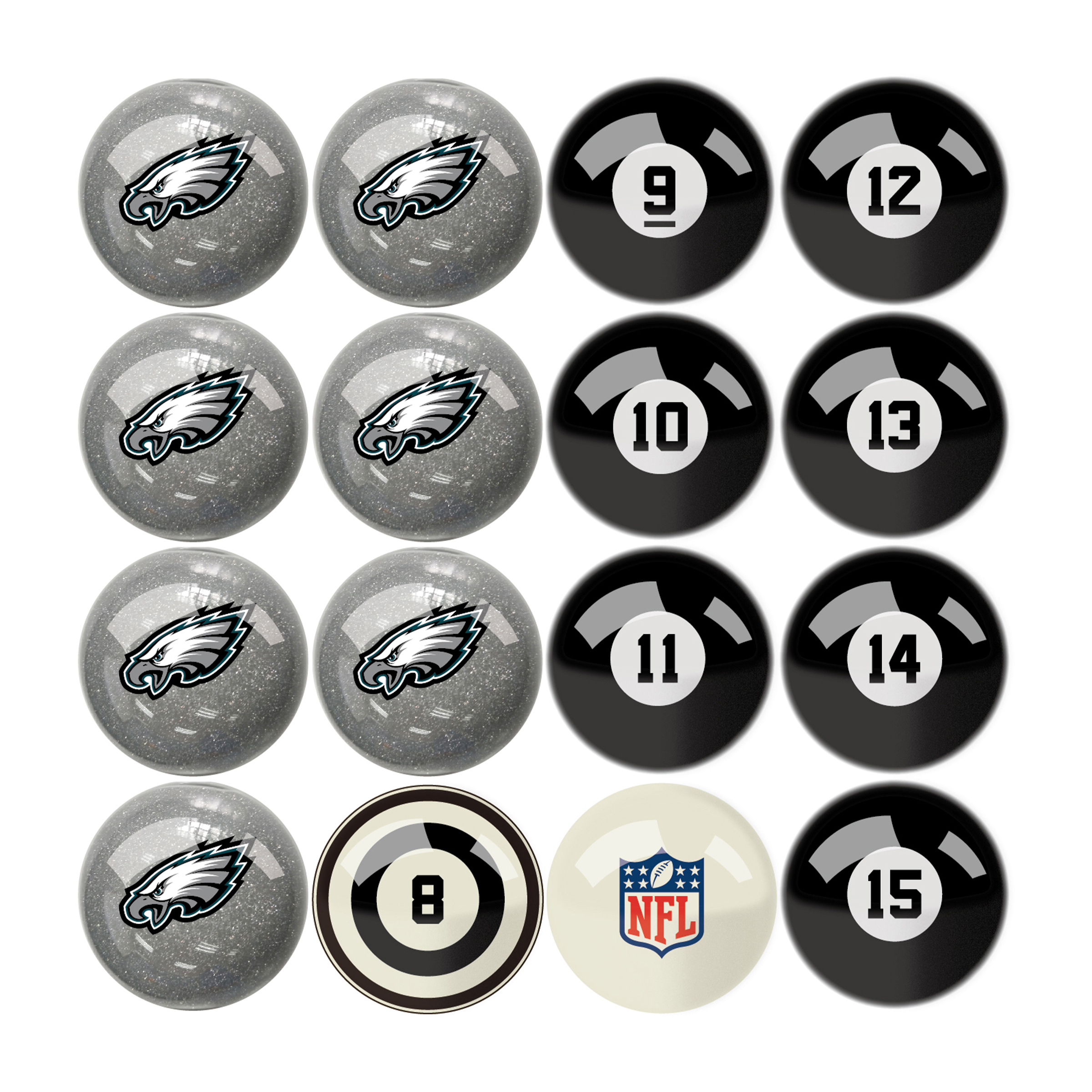 philadelphia eagles regulation billiard ball set with numbers