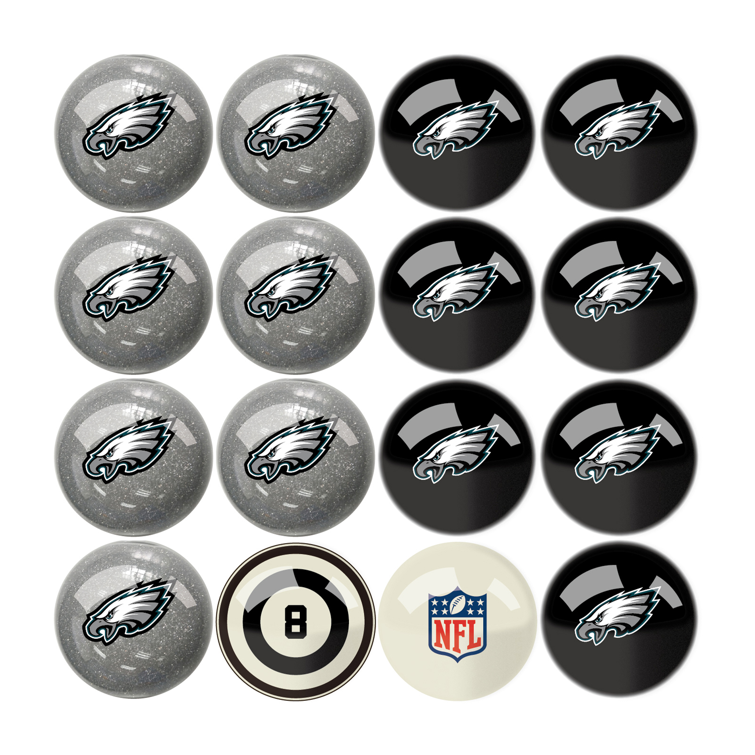 philadelphia eagles regulation billiard ball set with numbers