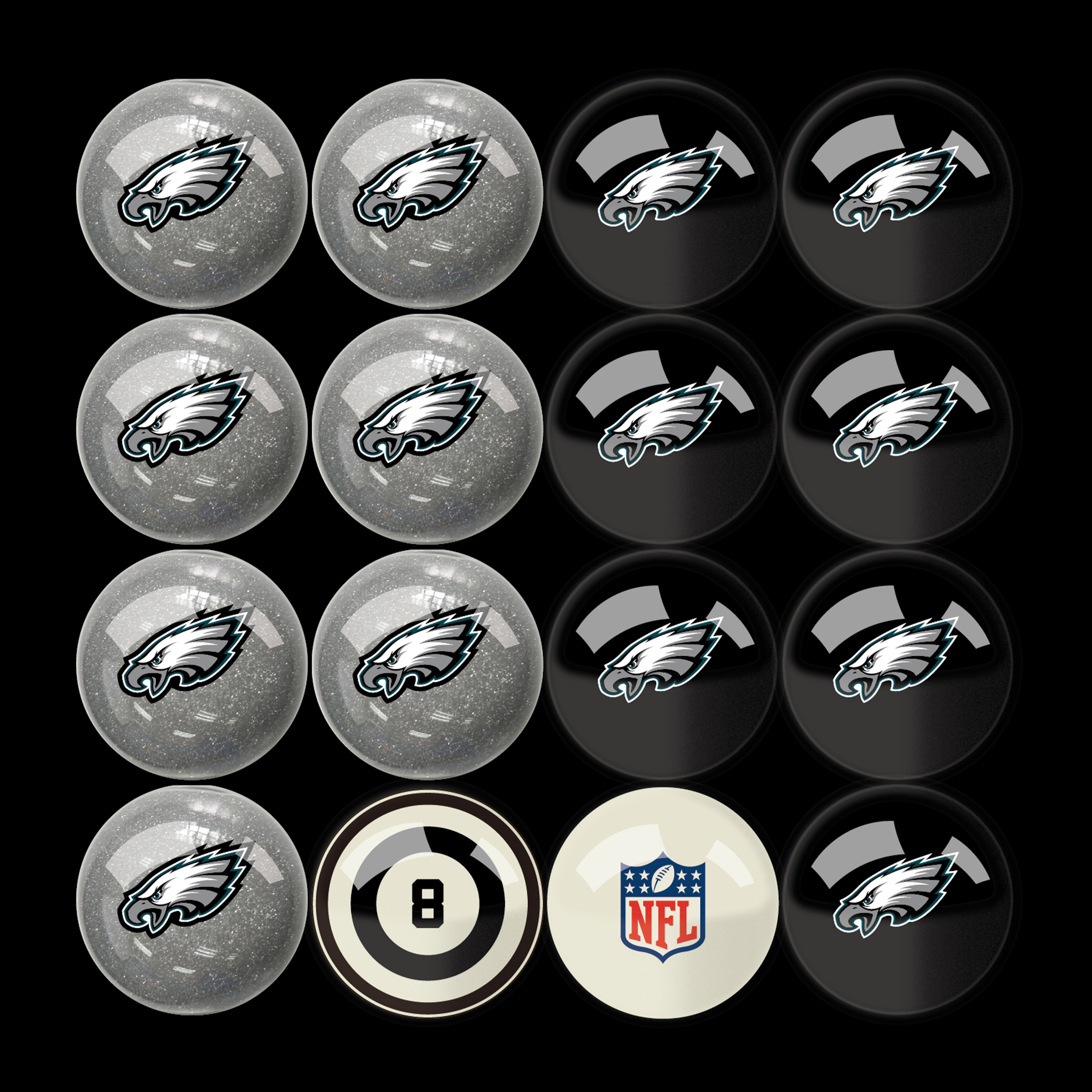 philadelphia eagles regulation billiard ball set with numbers