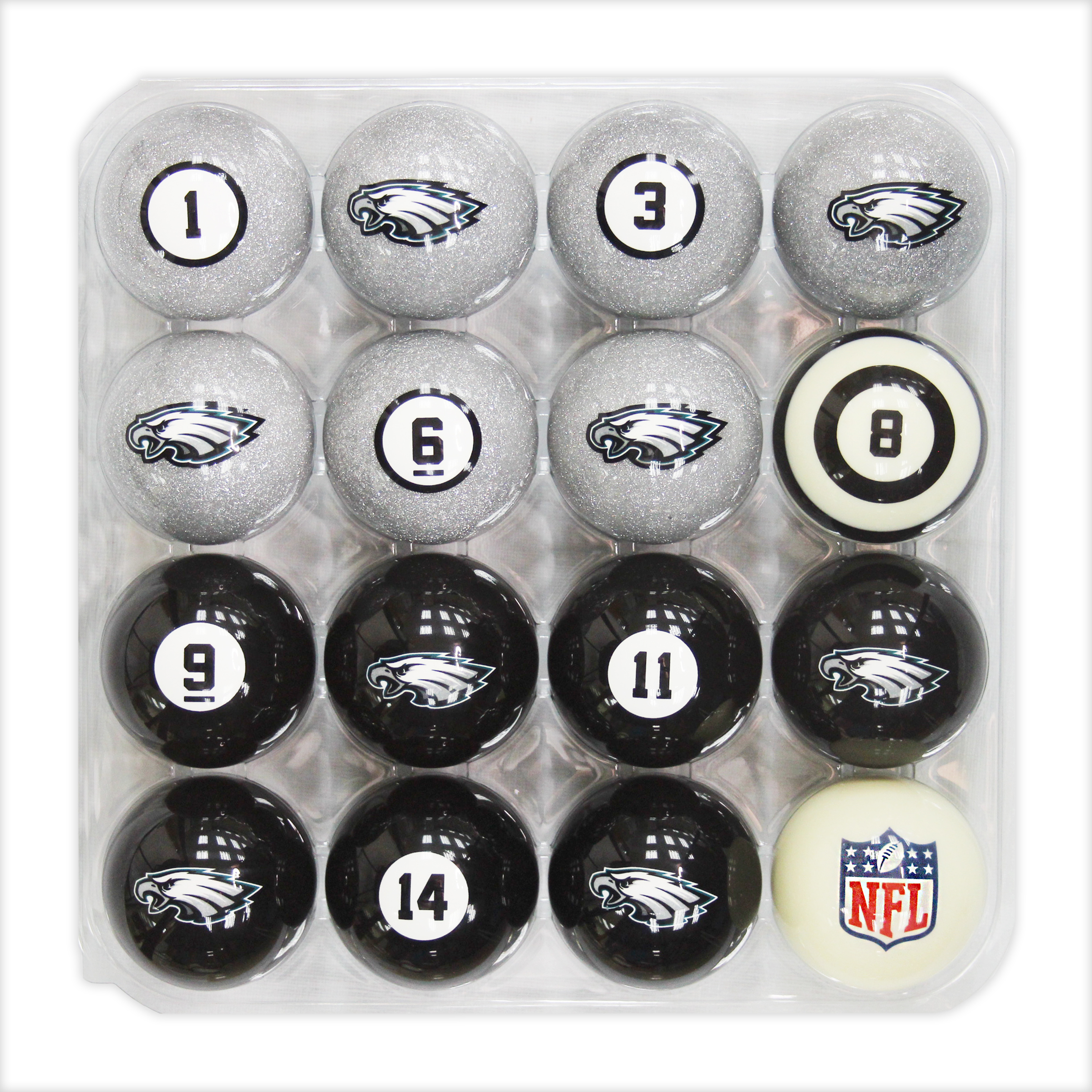 philadelphia eagles regulation billiard ball set with numbers