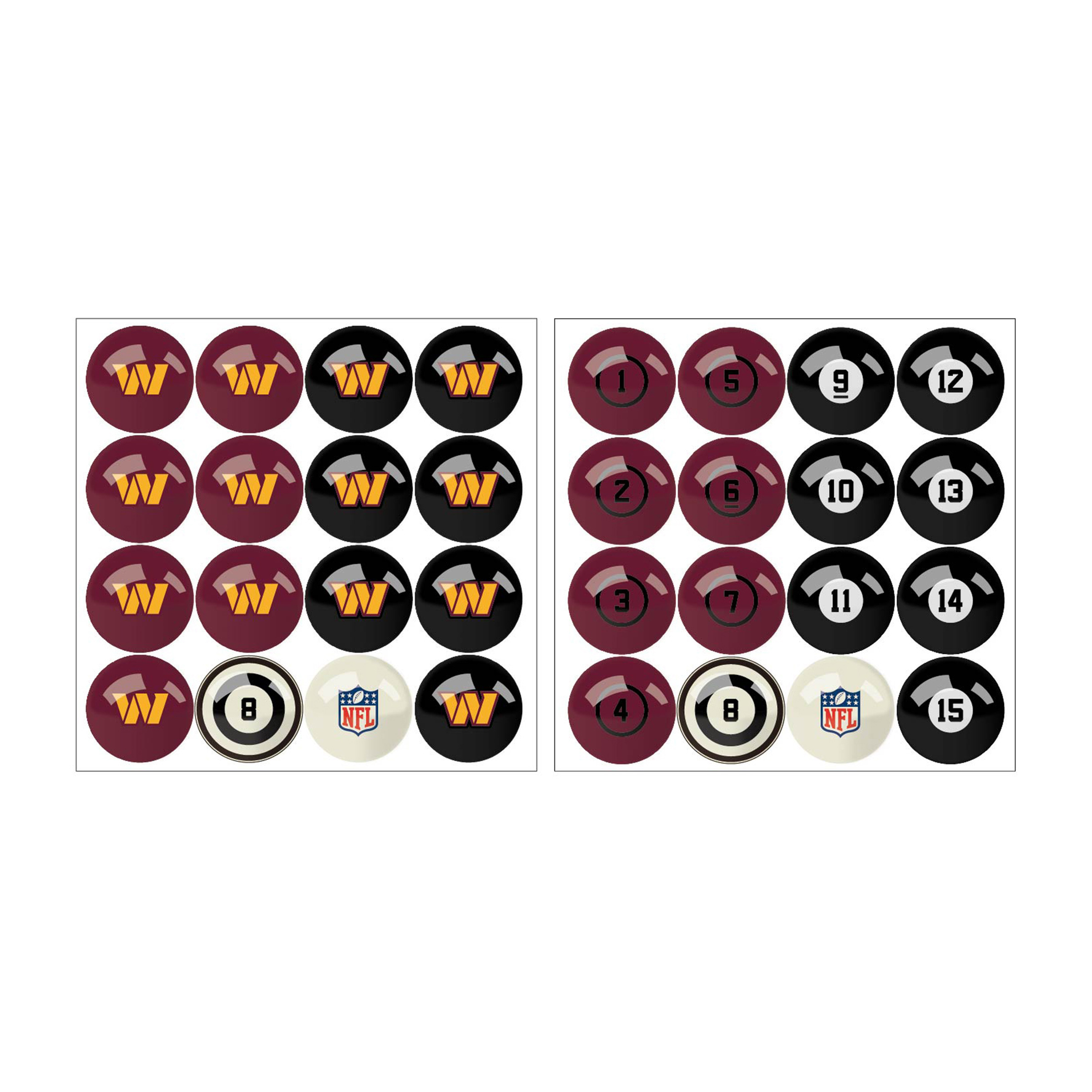washington commanders billiard ball set regulation size and weight