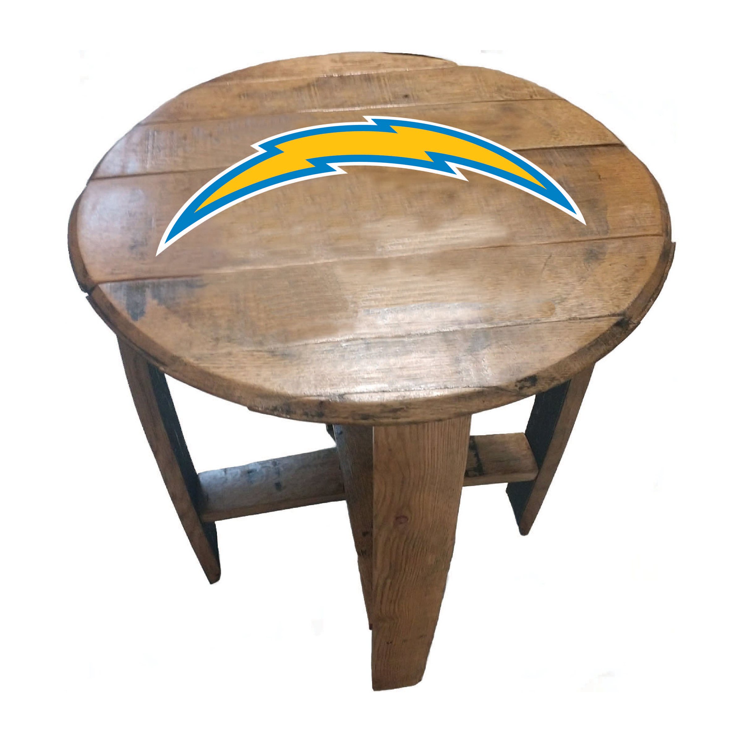 los angeles chargers authentic oak whiskey barrel side table