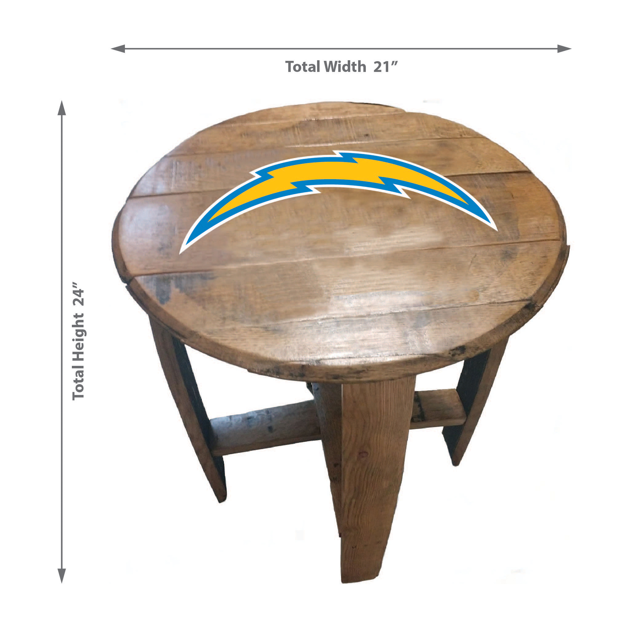 los angeles chargers authentic oak whiskey barrel side table