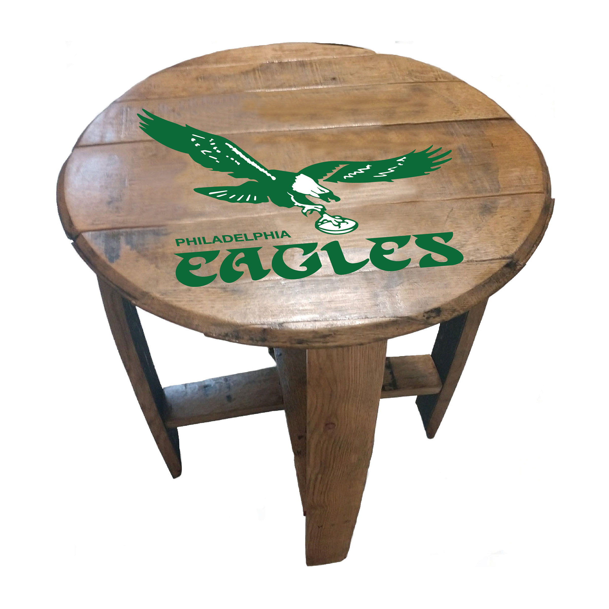 vintage philadelphia eagles oak barrel side table