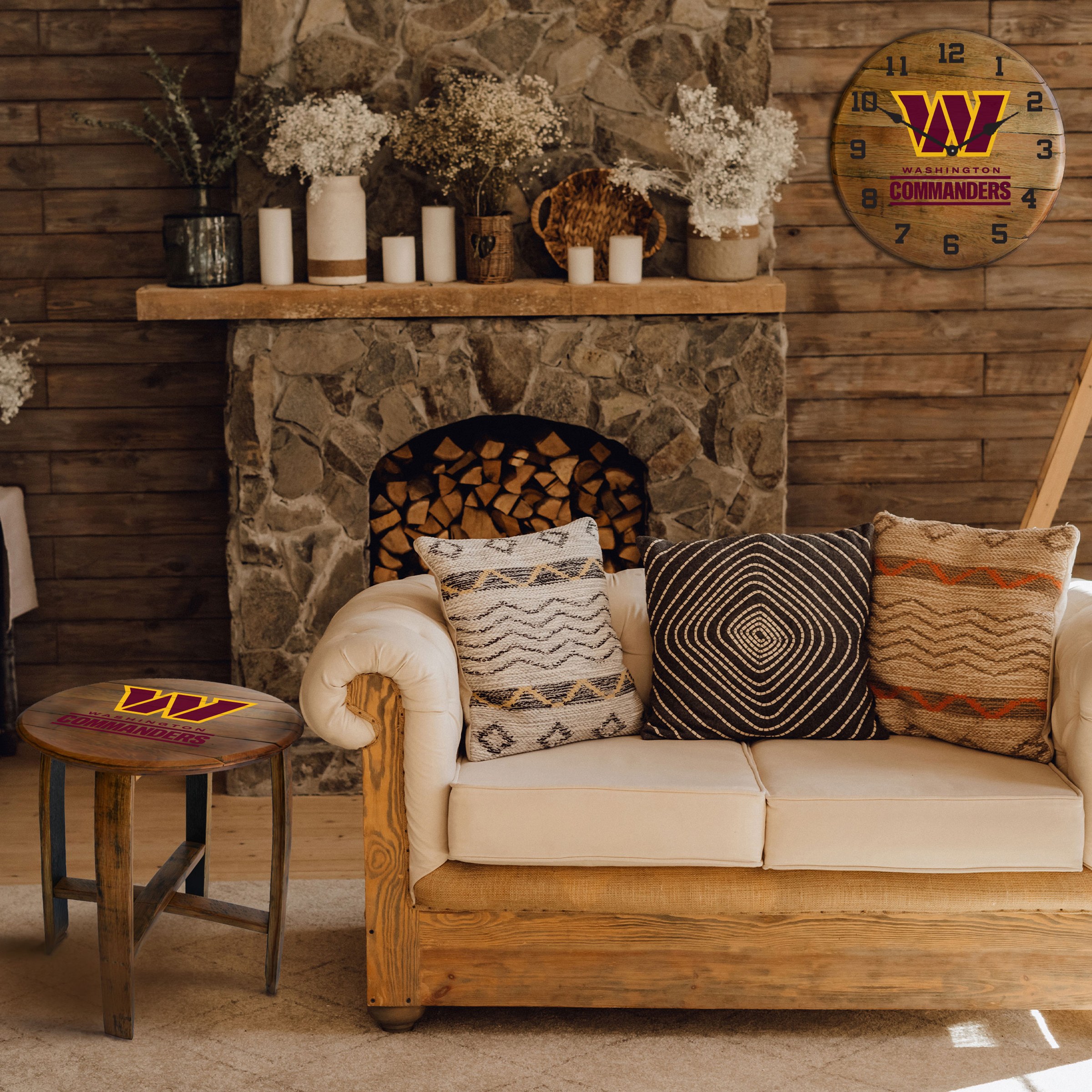 washington commanders nfl oak whiskey barrel side table