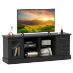 63 Inch Media Console Table with Storage and Glass Shelves