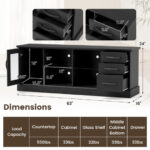 63 Inch Media Console Table with Storage and Glass Shelves