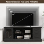 63 Inch Media Console Table with Storage and Glass Shelves