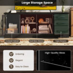 63 Inch Media Console Table with Storage and Glass Shelves
