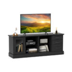 63 Inch Media Console Table with Storage and Glass Shelves