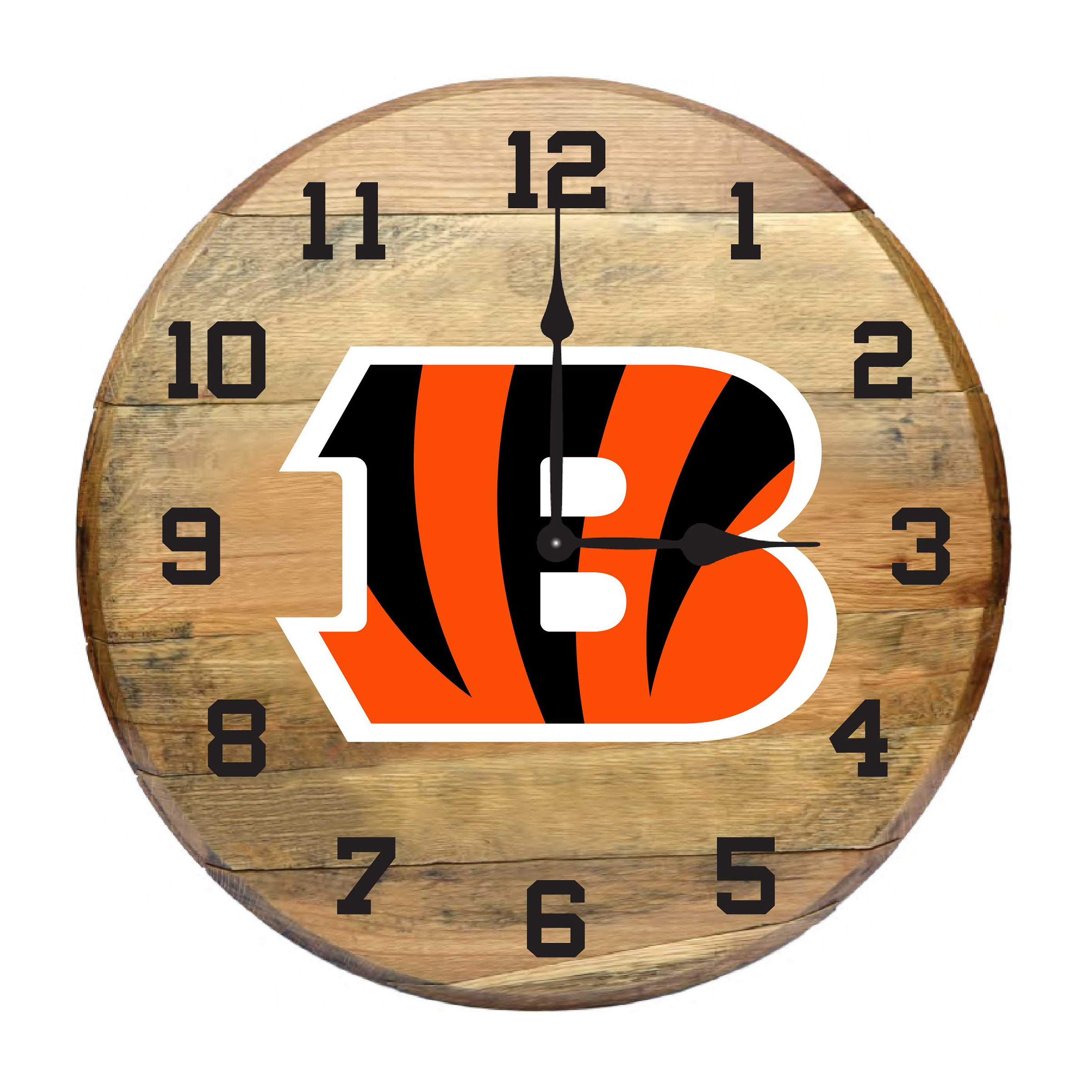 cincinnati bengals oak barrel clock made from kentucky whiskey barrel