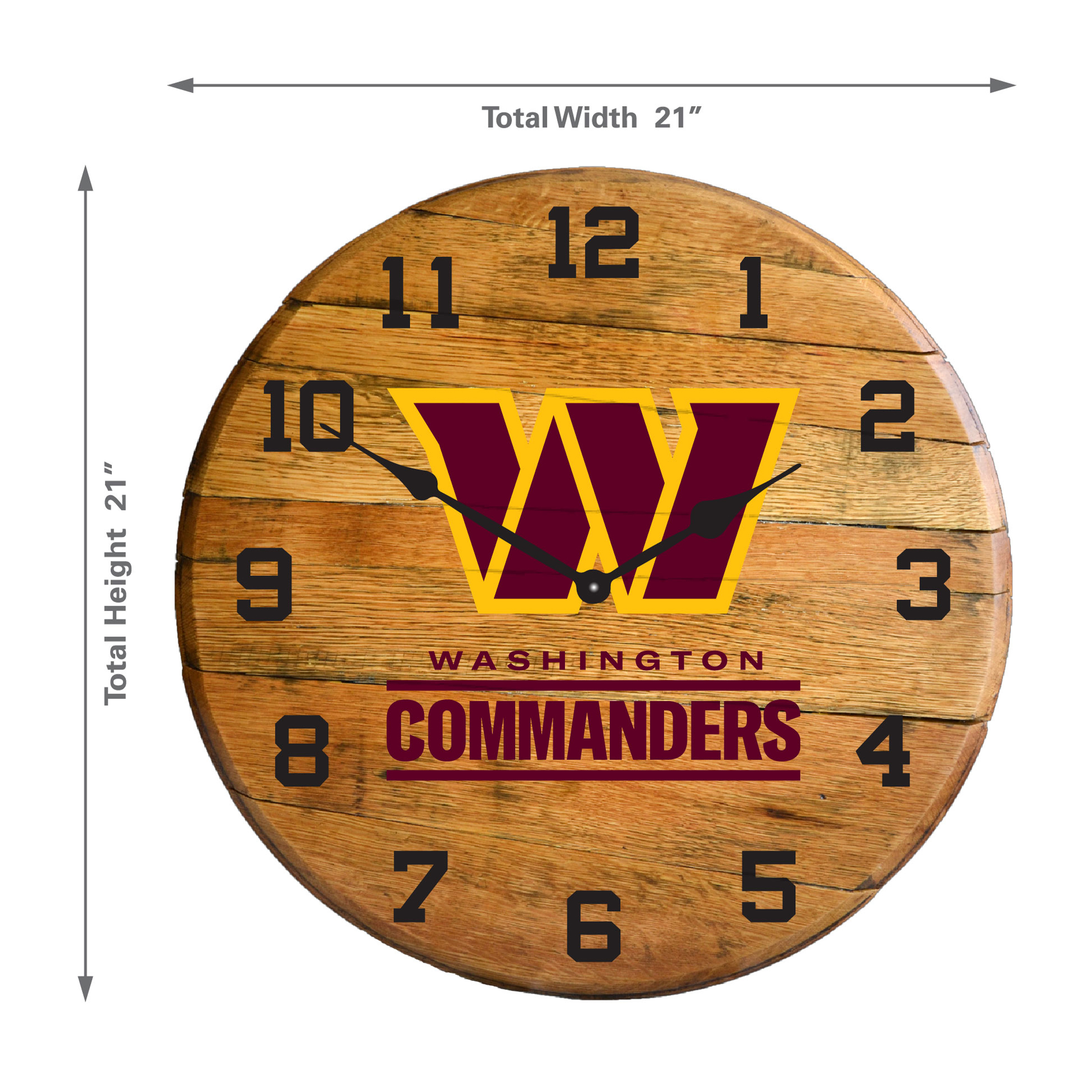 washington commanders oak barrel clock officially licensed nfl made in usa