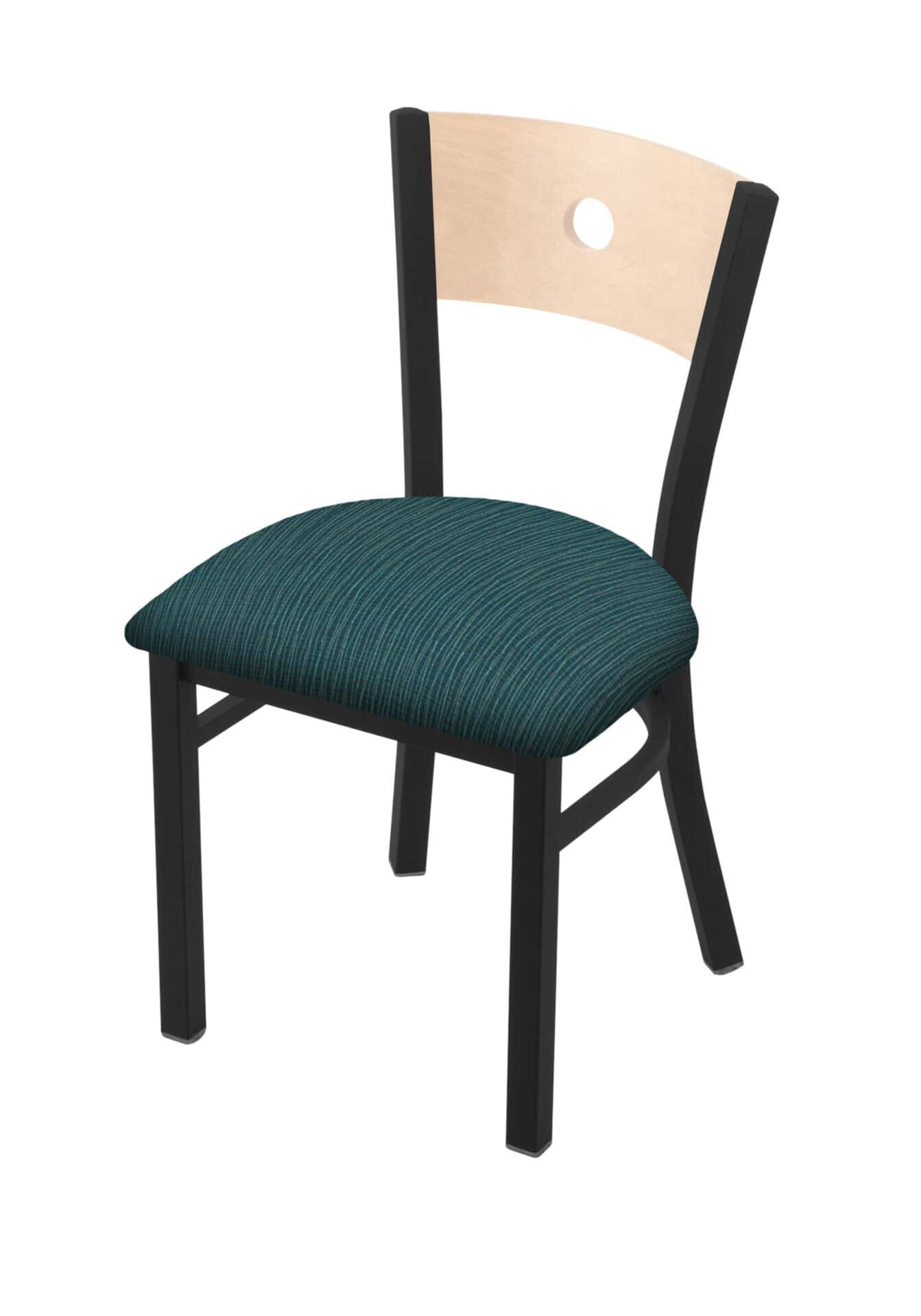 18-Inch Natural Finish Wood Keyhole Back Chair with Steel Frame, Black Wrinkle Finish, and Graph Tidal Seat 1 18-Inch Natural Finish Wood Keyhole Back Chair with Steel Frame, Black Wrinkle Finish, and Graph Tidal Seat