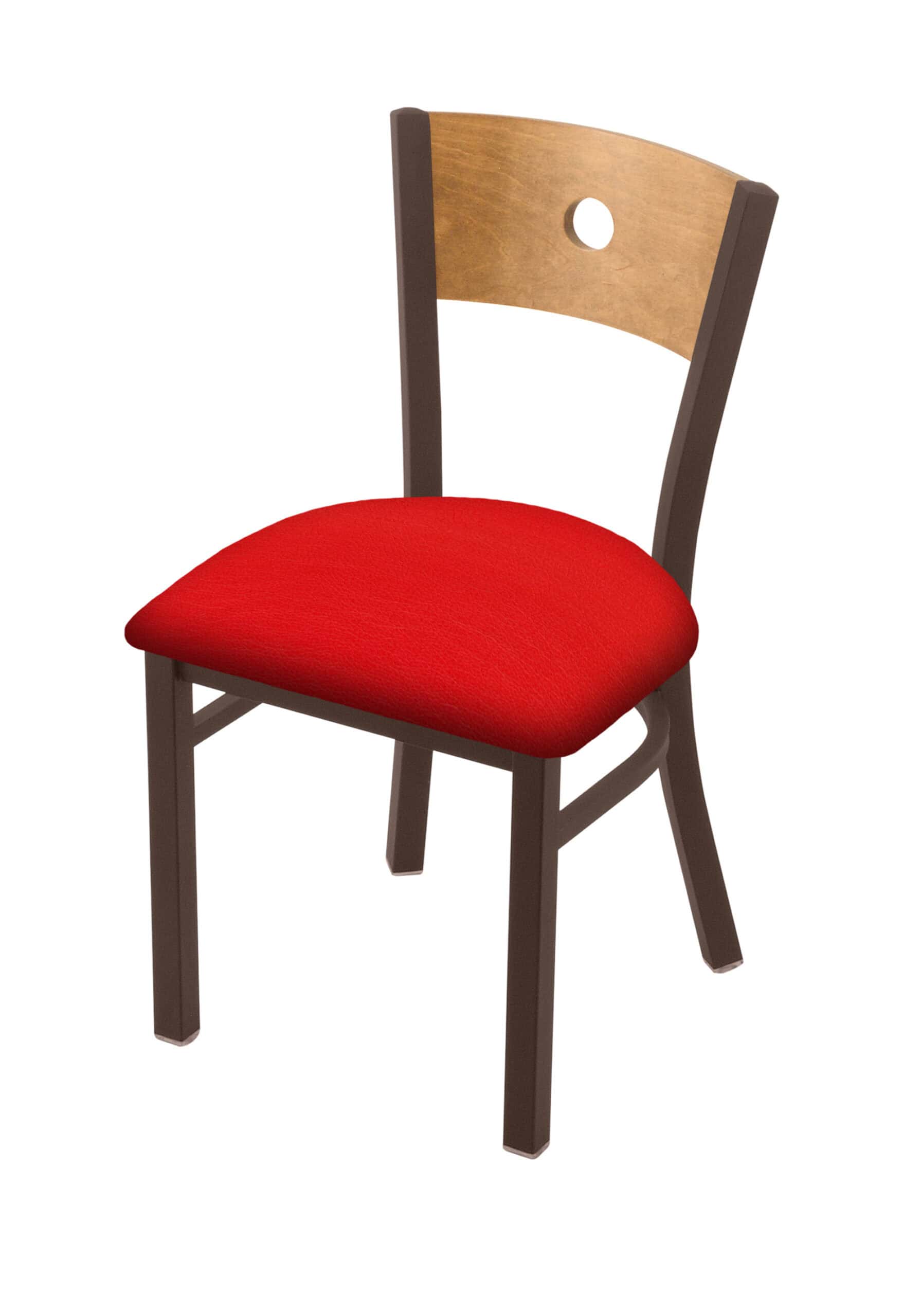 18-Inch Stained Medium Wood Keyhole Back Chair with Steel Frame, Bronze Finish, and Canter Red Seat 5 18-Inch Stained Medium Wood Keyhole Back Chair with Steel Frame, Bronze Finish, and Canter Red Seat