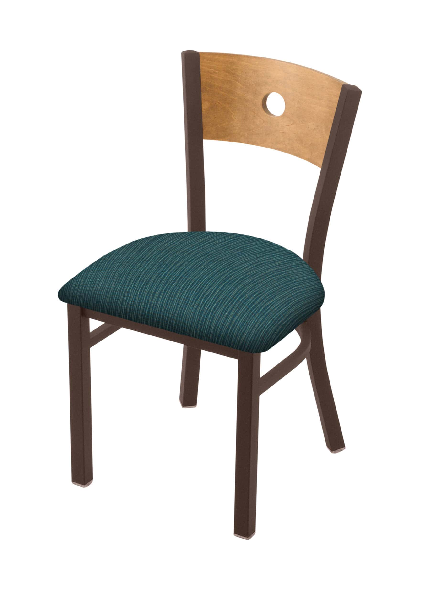 18-Inch Stained Medium Wood Keyhole Back Chair with Steel Frame, Bronze Finish, and Graph Tidal Seat 5 18-Inch Stained Medium Wood Keyhole Back Chair with Steel Frame, Bronze Finish, and Graph Tidal Seat