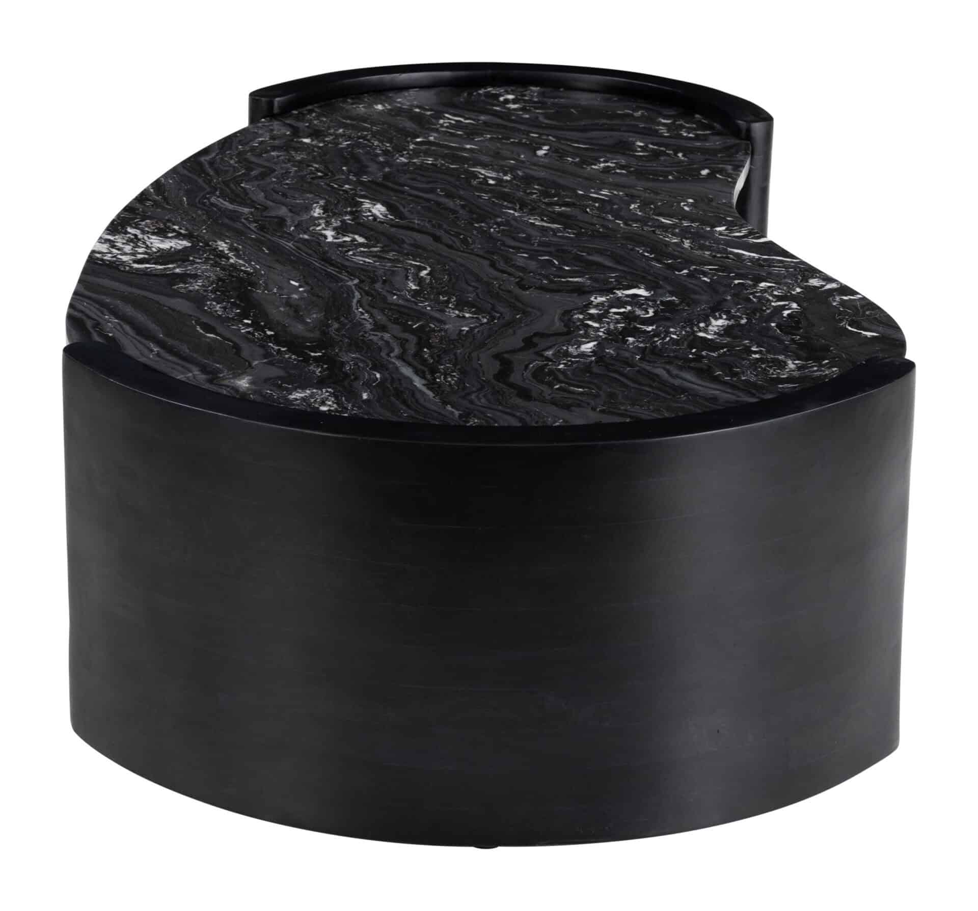 Black Marble Top Coffee Table with Wood Base, Modern Design 4 Black Marble Top Coffee Table with Wood Base, Modern Design - Image 4
