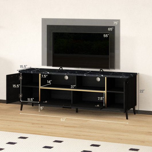 Black 63 Inch TV Stand with Flip Door Cabinet - Image 4