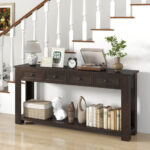 Farmhouse Console Table with Storage Drawers and Shelf Espresso