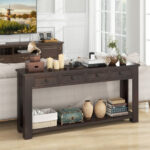 Farmhouse Console Table with Storage Drawers and Shelf Espresso
