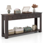 Farmhouse Console Table with Storage Drawers and Shelf Espresso