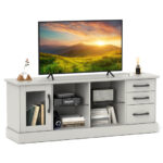 63 Inch Media Console Table with Storage and Glass Shelves